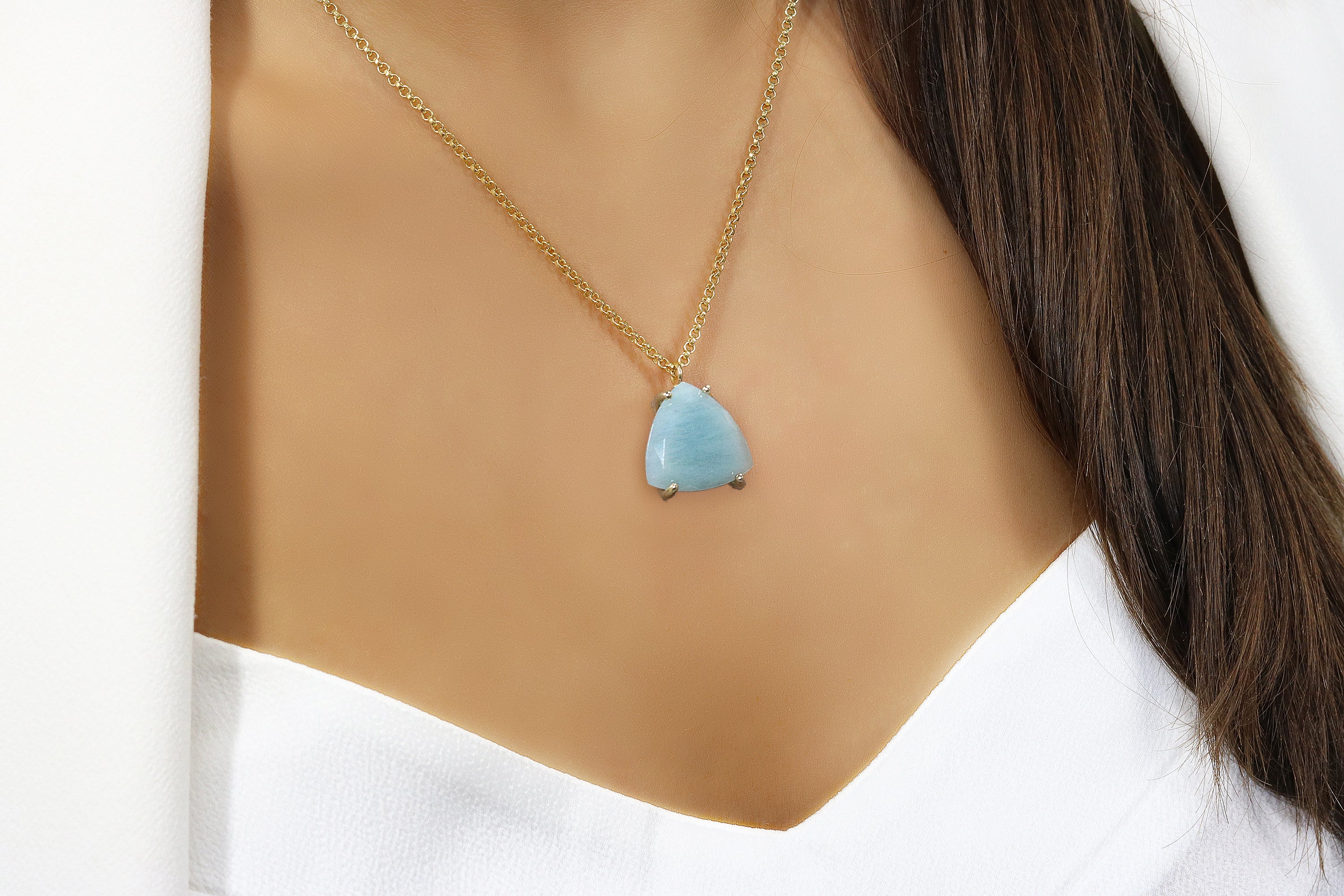 Unique Aquamarine Pendant Gold Necklace necklaces Anemone Jewelry