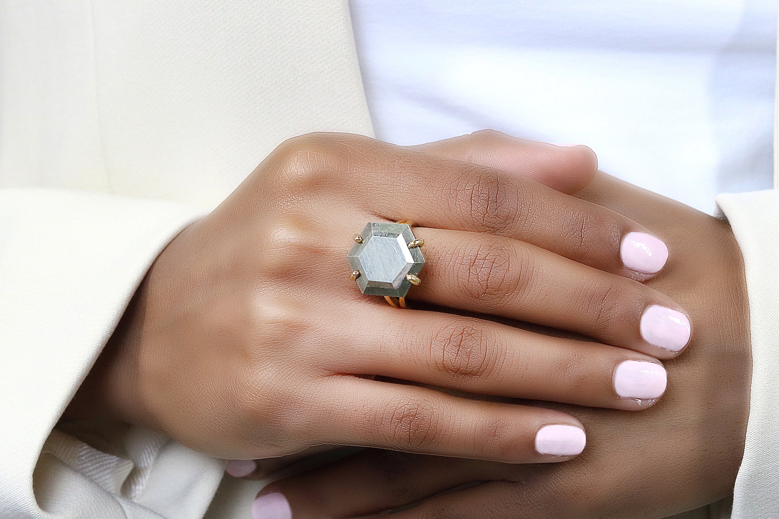 Hexagon 925 Silver Pyrite Ring Rings Anemone Jewelry