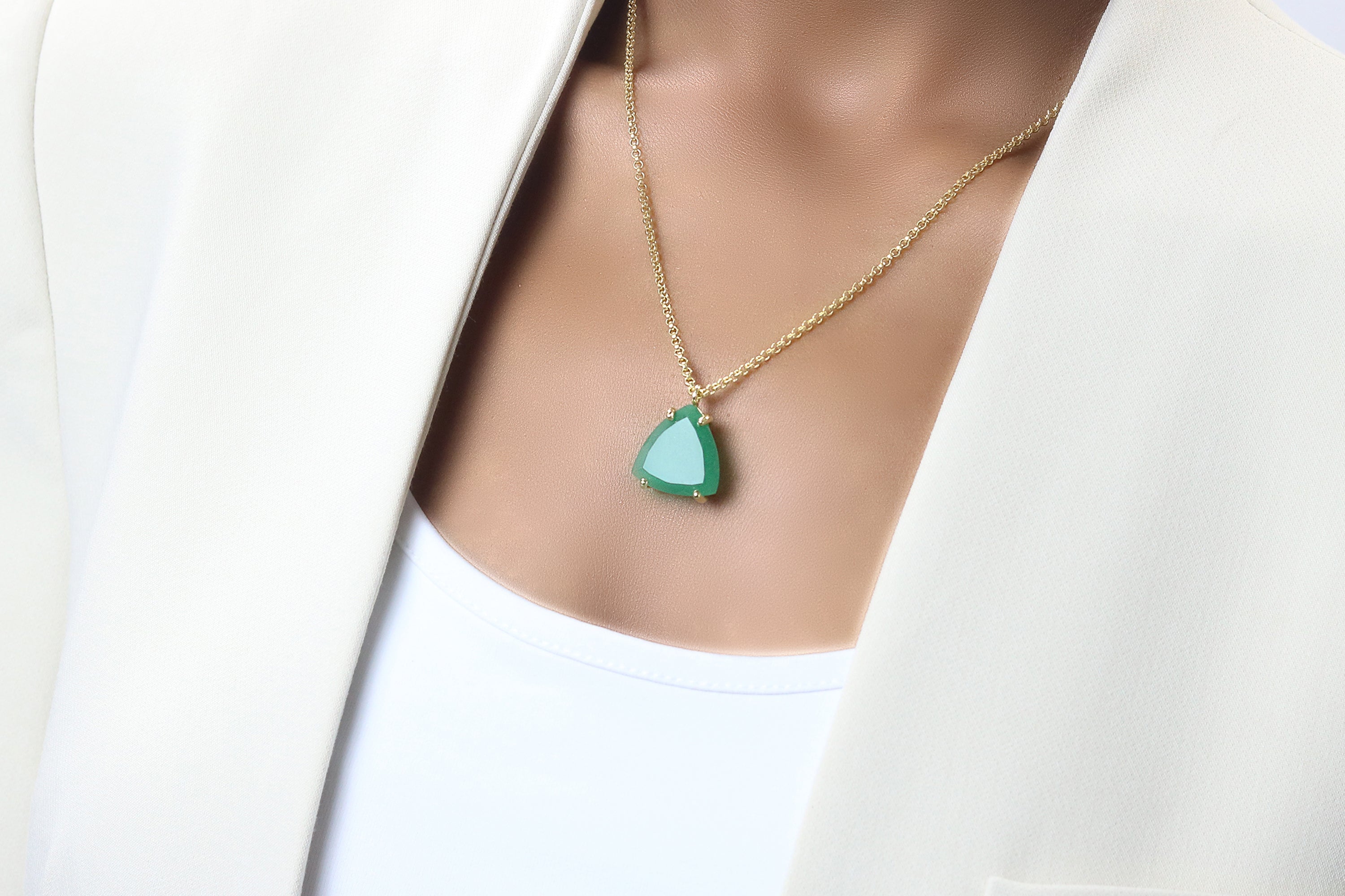 Trillion Green Aventurine Gold Filled Necklace necklaces Anemone Jewelry