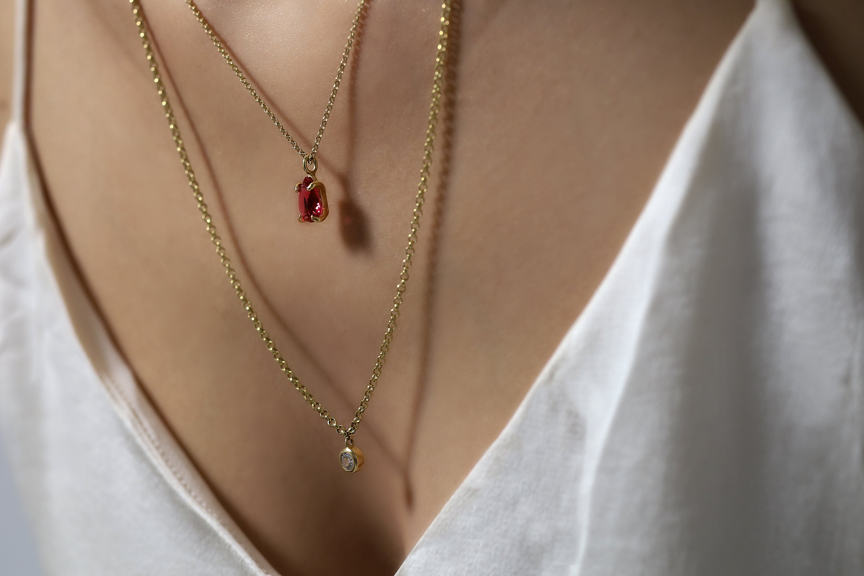 Simple Ruby Pendant Gold Necklace necklaces Anemone Unique