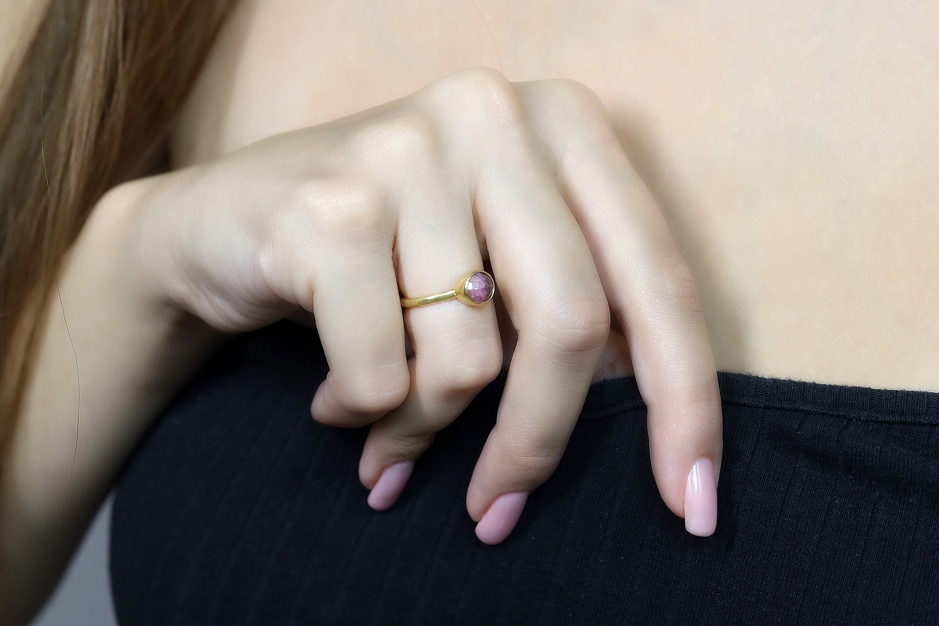 Gold Filled Pink Rhodonite Bezel Ring Rings Anemone Limited