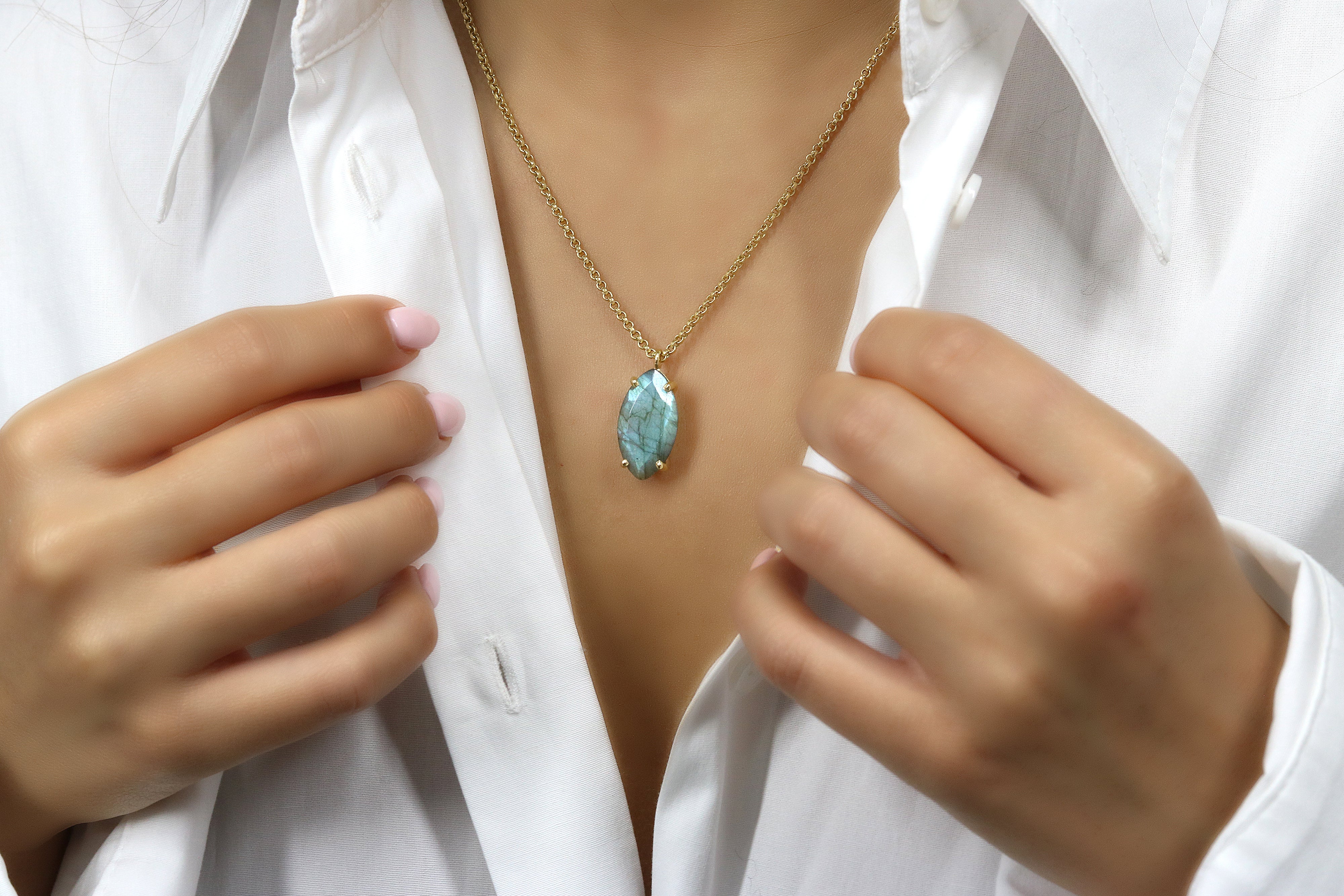 Fascinating Marquise Labradorite Necklace in 14k Gold Filled necklaces Anemone Jewelry