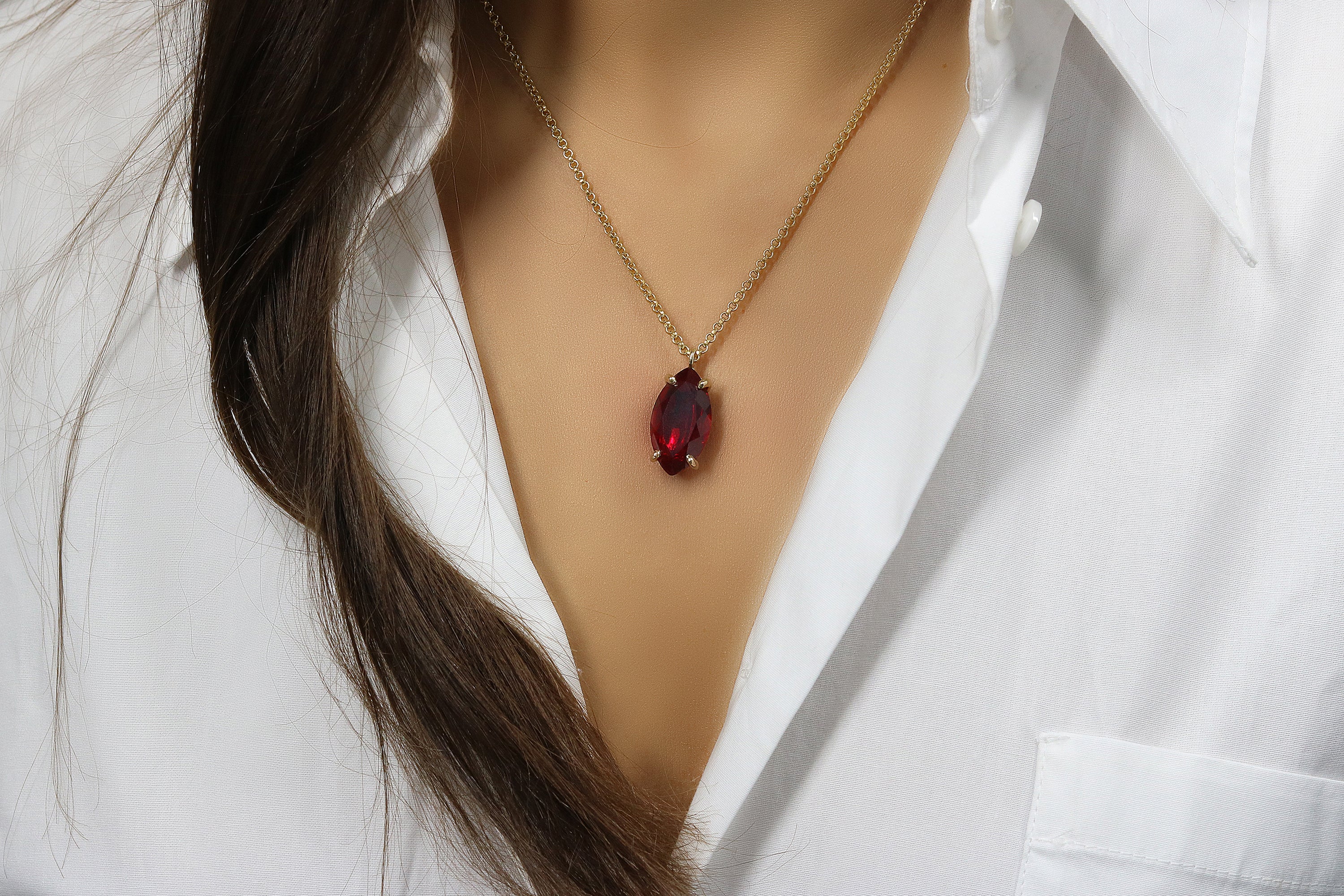 Marquise Garnet Pendant Necklace in 14k Gold Filled Anemone Jewelry