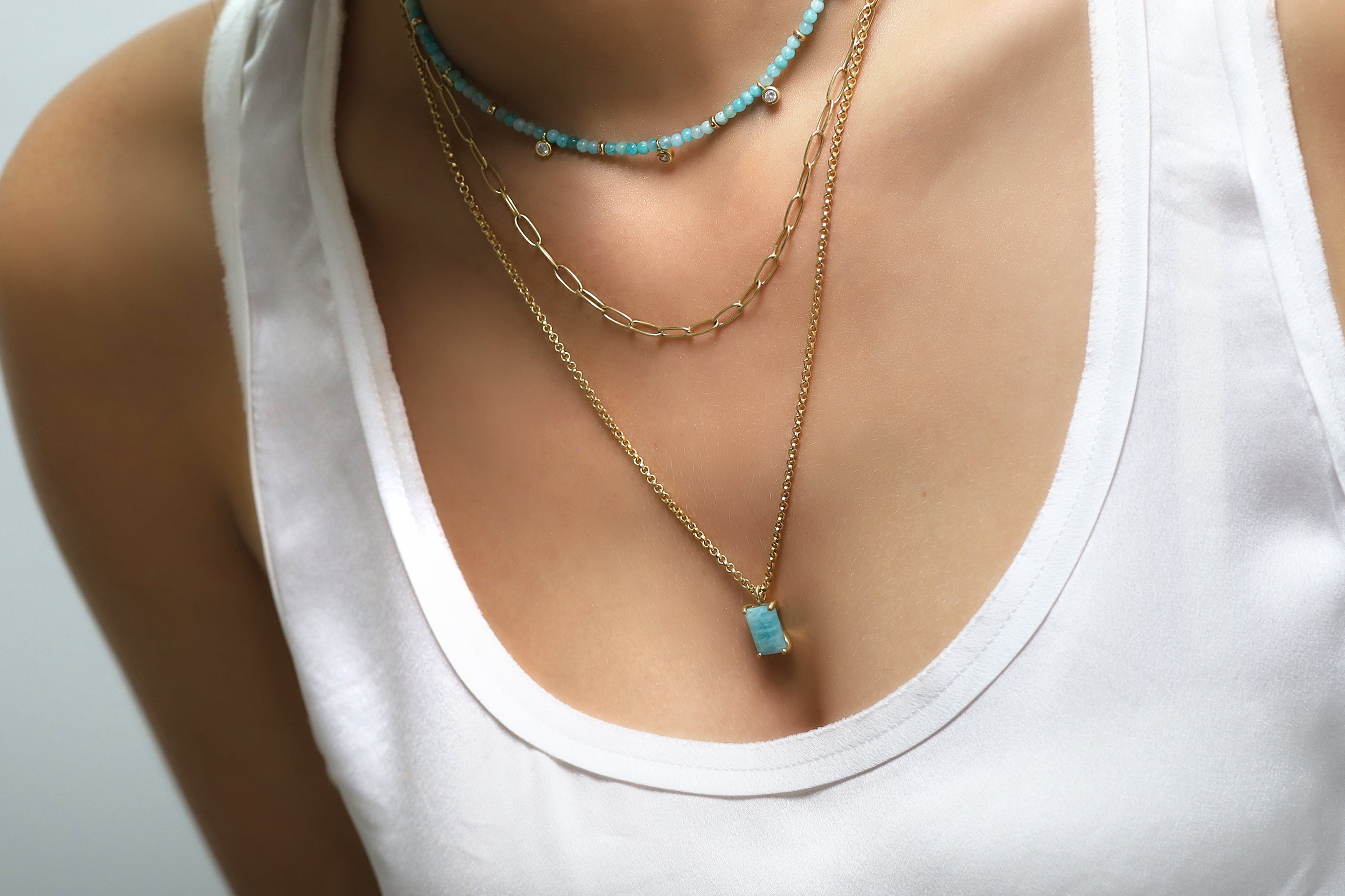 Artisan Amazonite Gold Statement Necklace necklaces Anemone Unique
