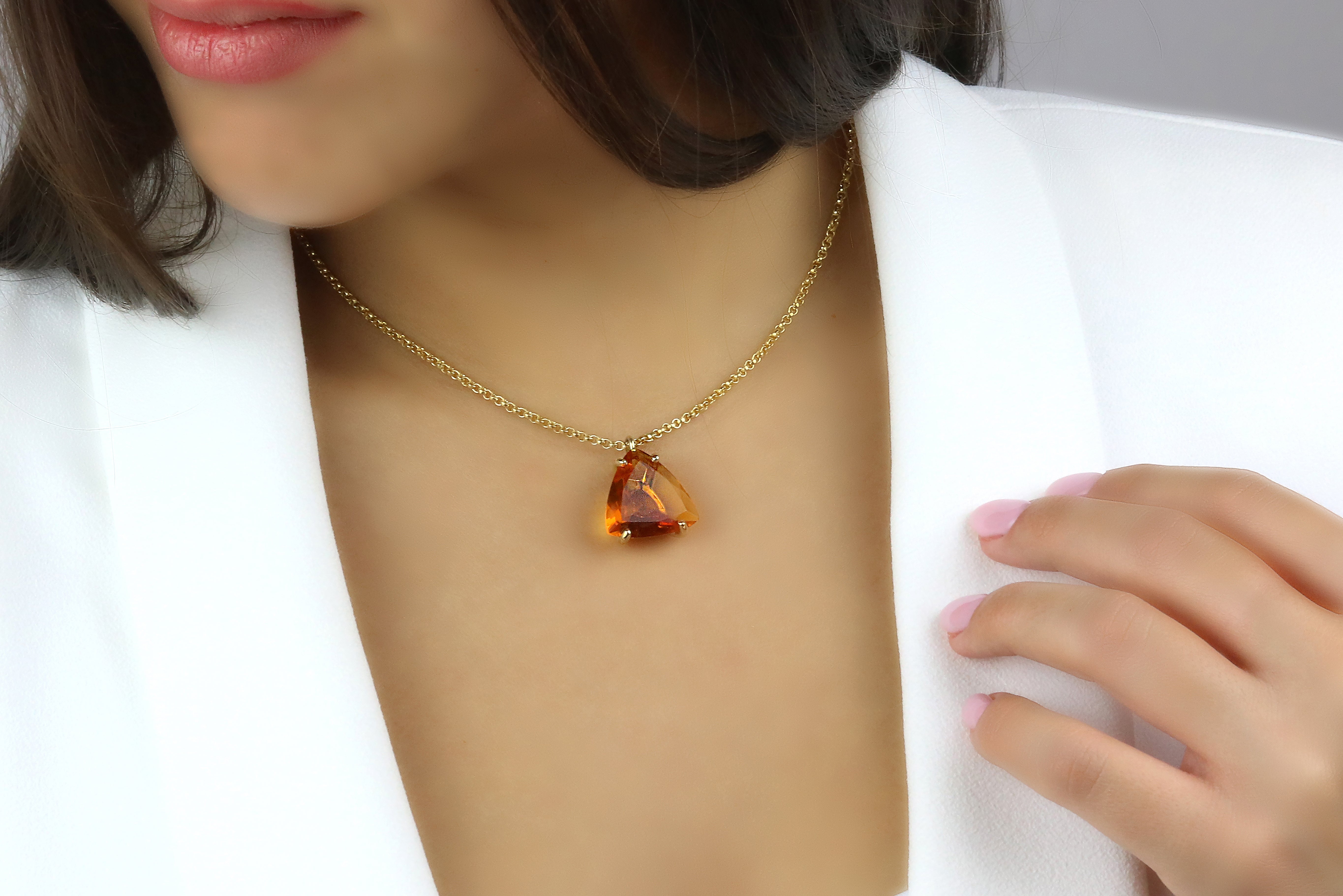 Brilliant Trillion Citrine 14k Gold Necklace necklaces Anemone Jewelry
