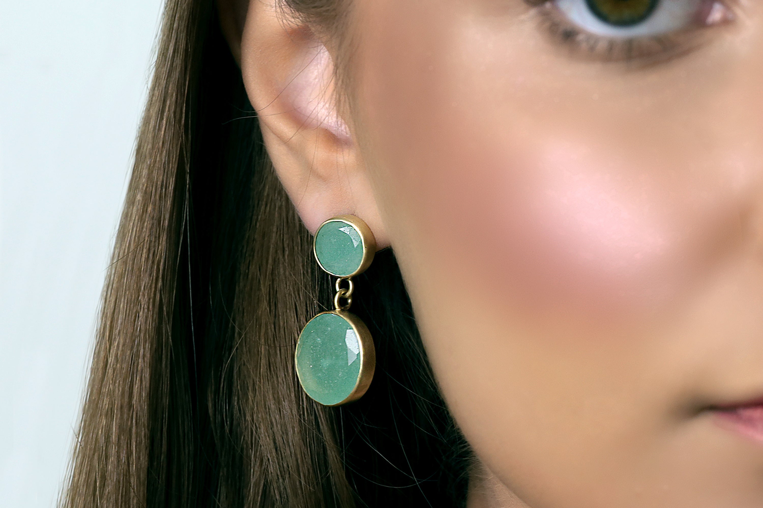 Gold Bezel Round Aventurine Earrings Earrings Anemone Limited