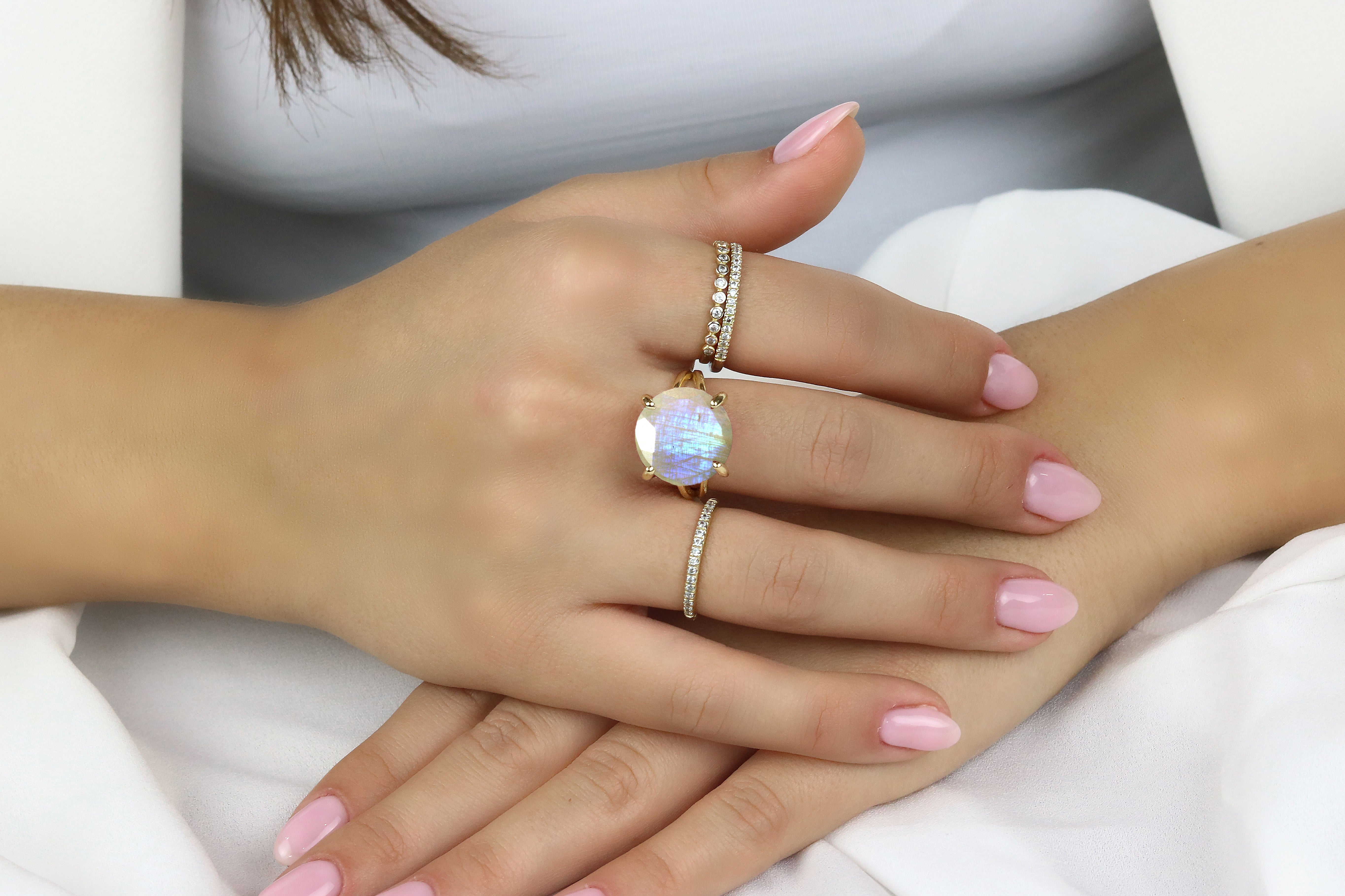 Round Moonstone Statement Ring in Gold Rings Anemone Jewelry