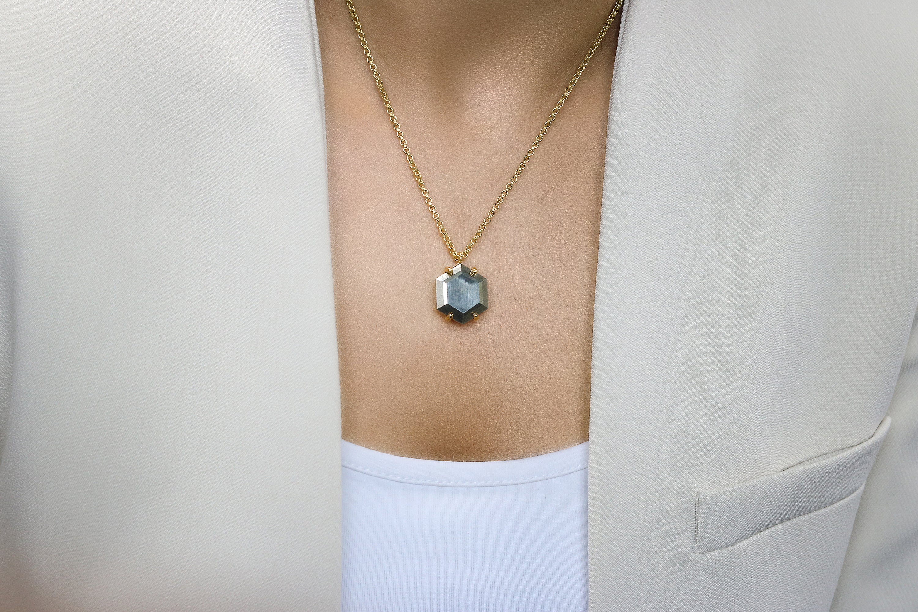 Hexagon Pyrite Statement Necklace in Gold necklaces Anemone Jewelry
