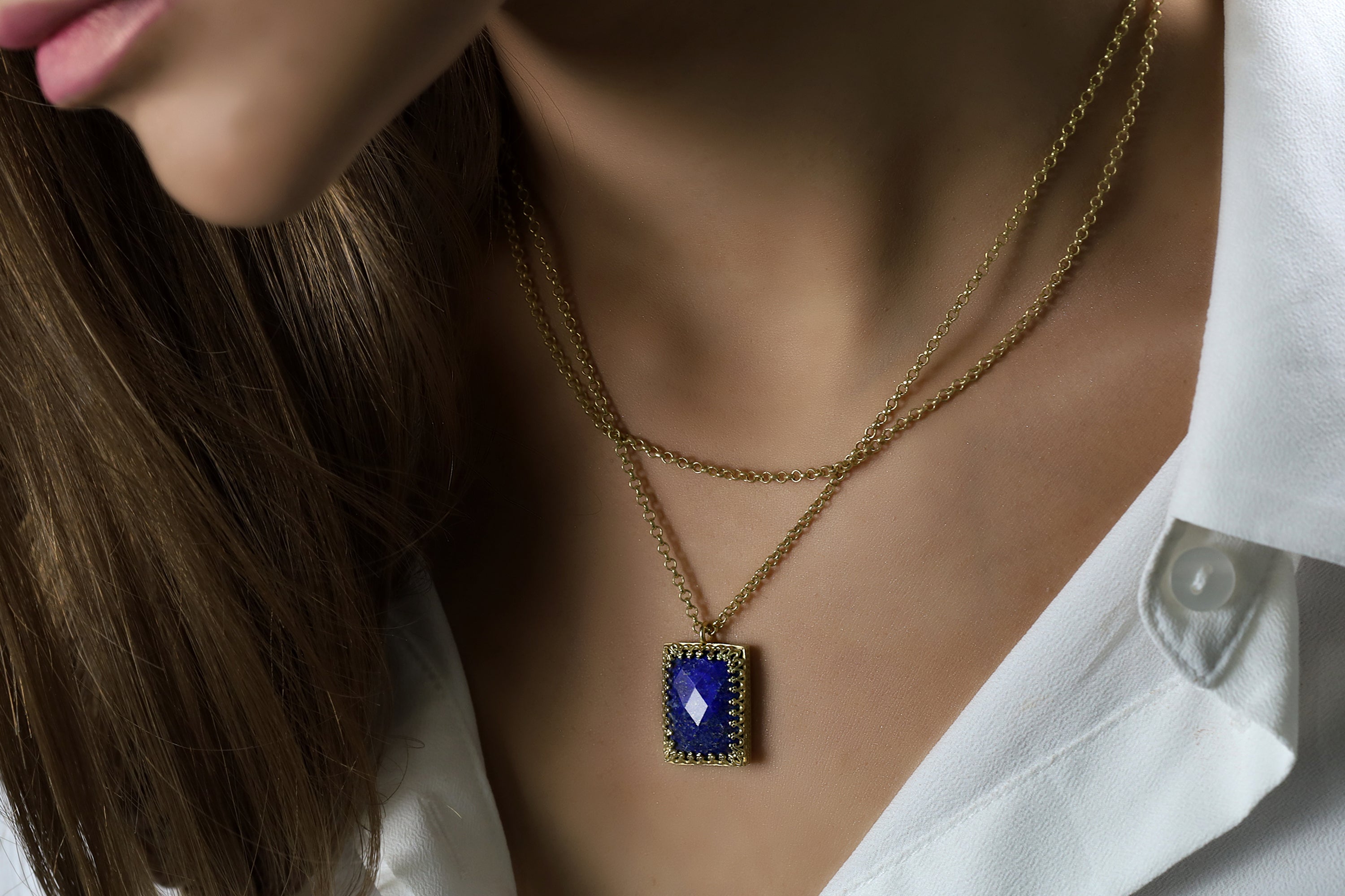 Classic Lapis Lazuli Necklace in 14k Yellow Gold necklaces Anemone Jewelry