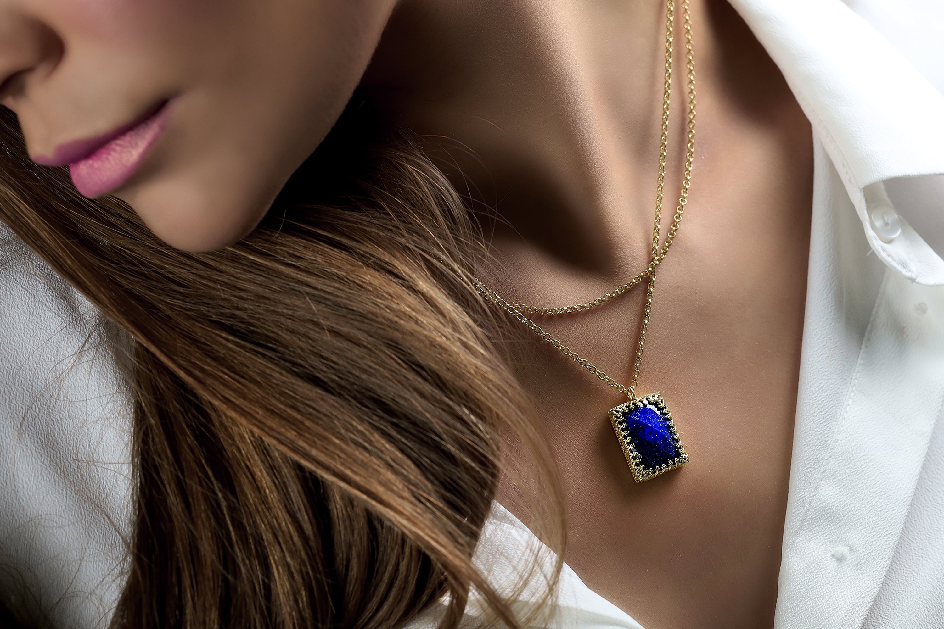 Classic Lapis Lazuli Necklace in 14k Yellow Gold necklaces Anemone Jewelry