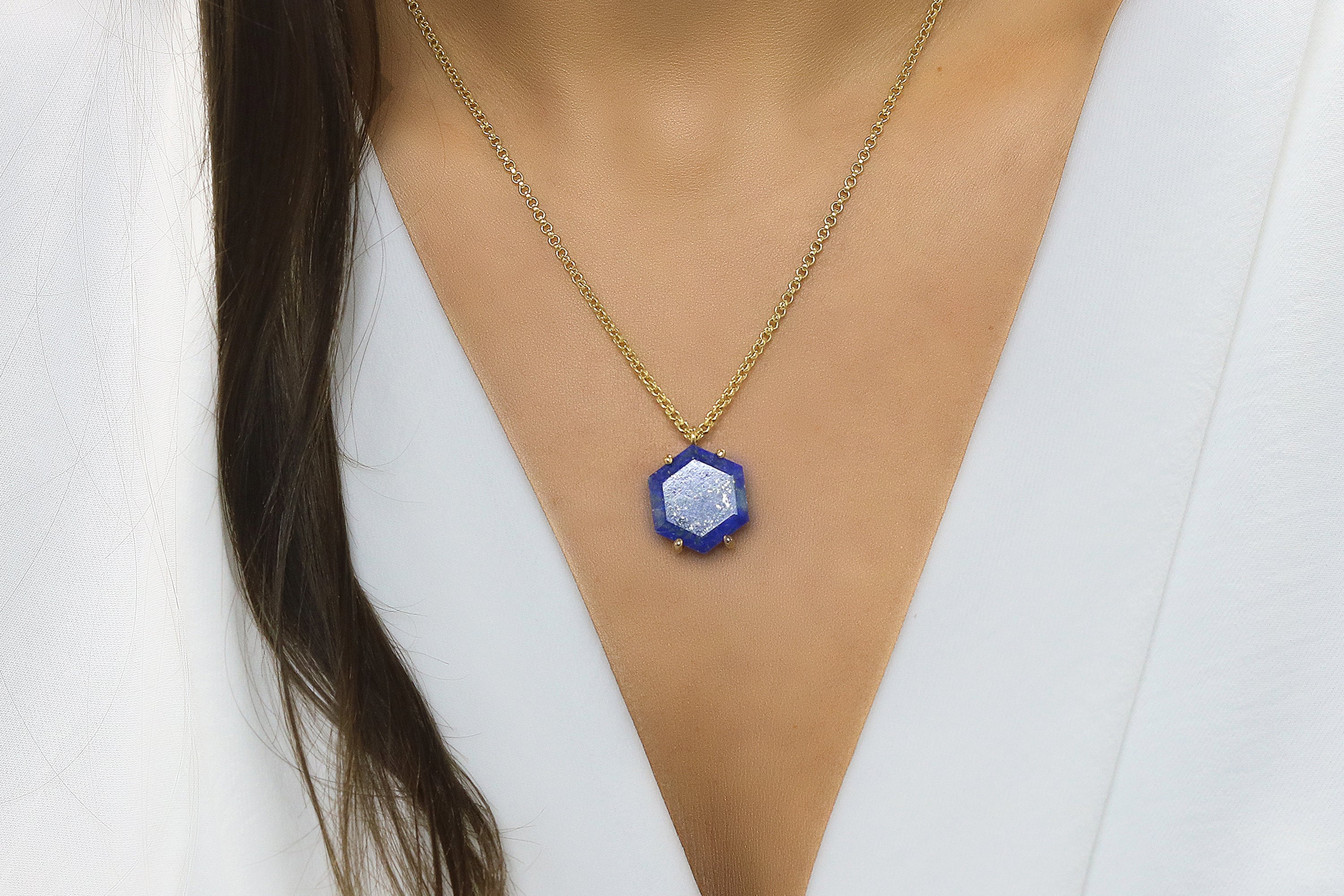 Dainty Natural Lapis Lazuli Necklace with CZ Round Pendant necklaces Anemone Jewelry