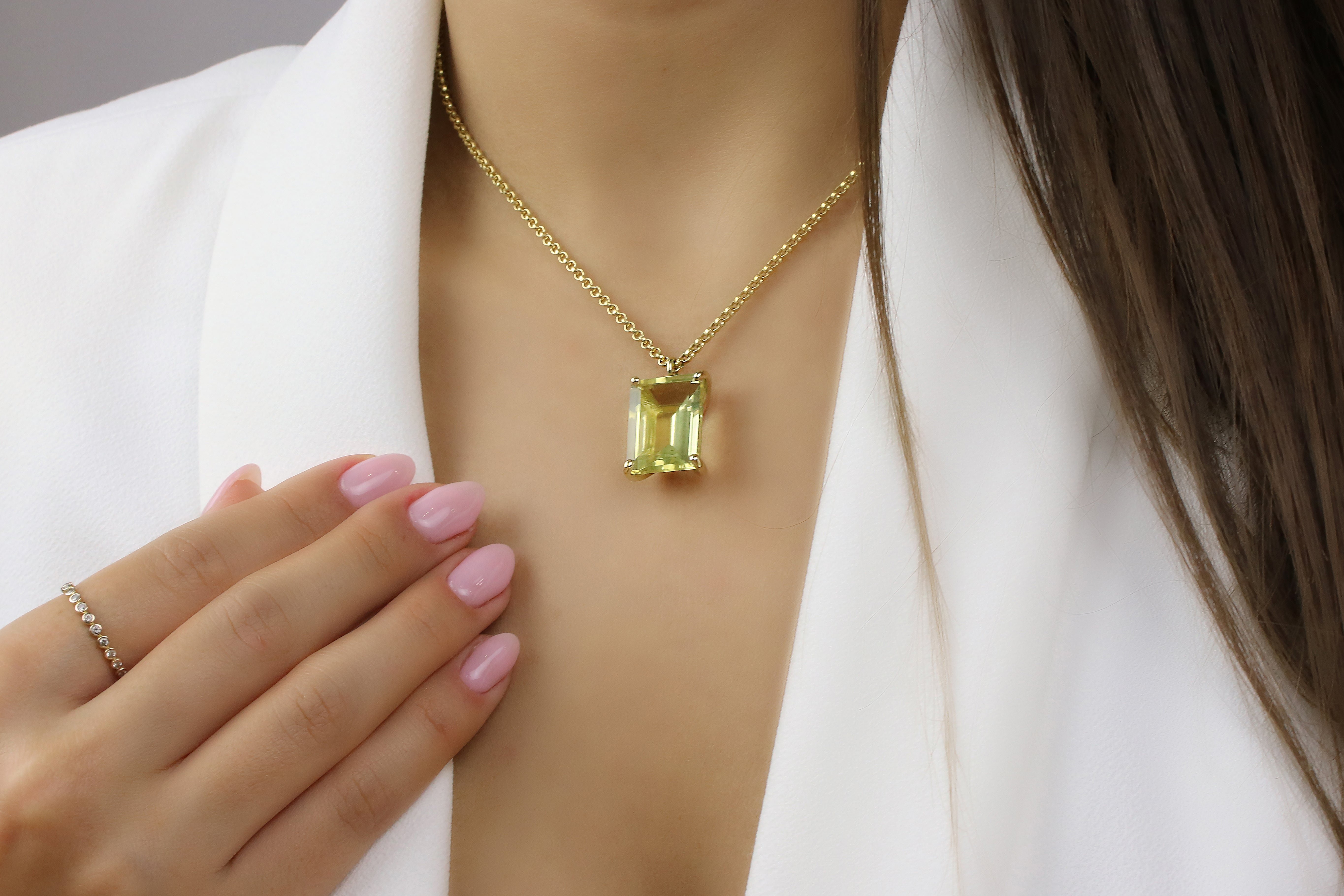 Brilliant 13x18mm Lemon Quartz Rectangle Crystal Necklace necklaces Anemone Jewelry