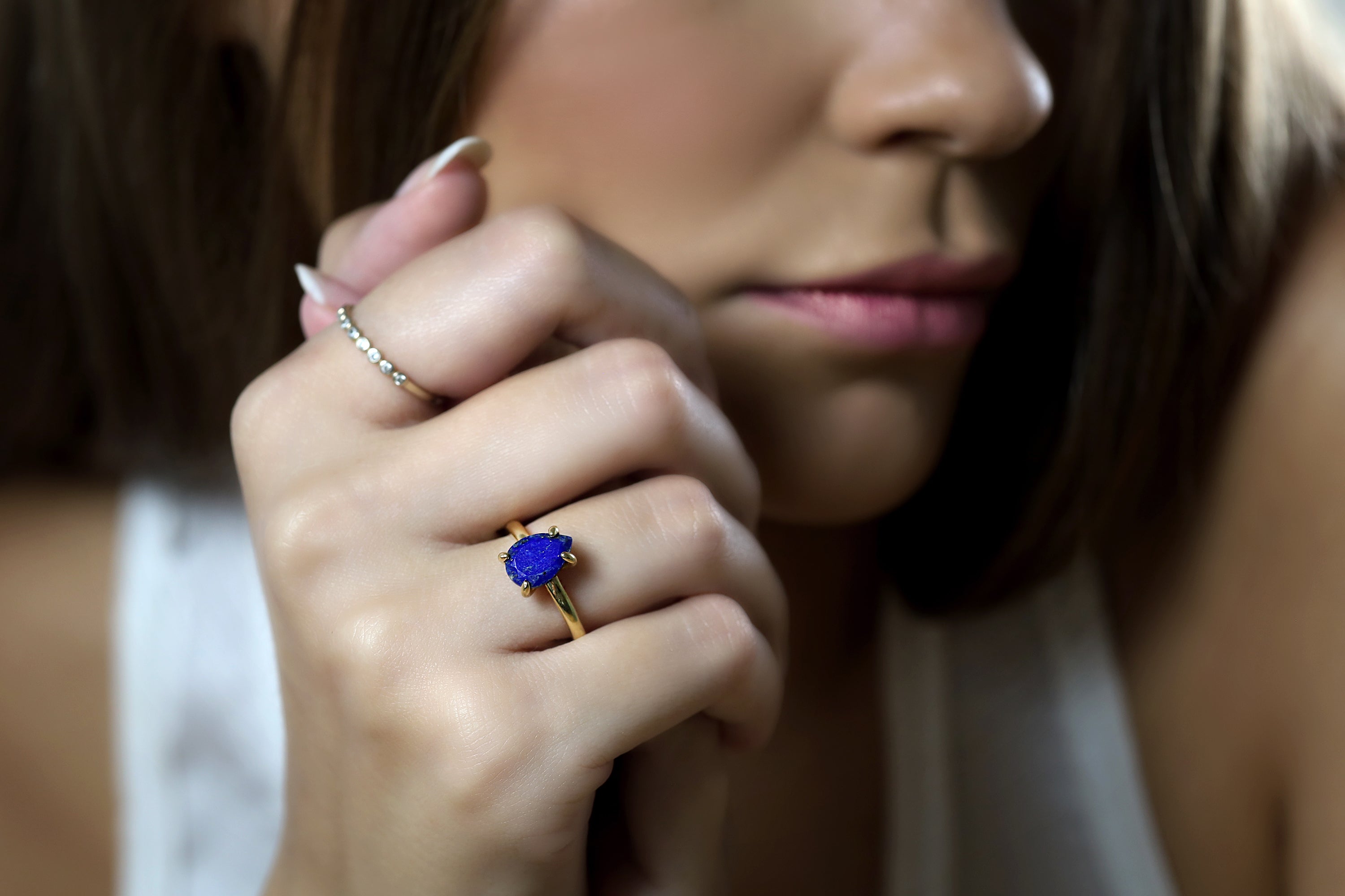 Eye-Catching Pear Lapis Lazuli Silver Ring Rings Anemone Unique