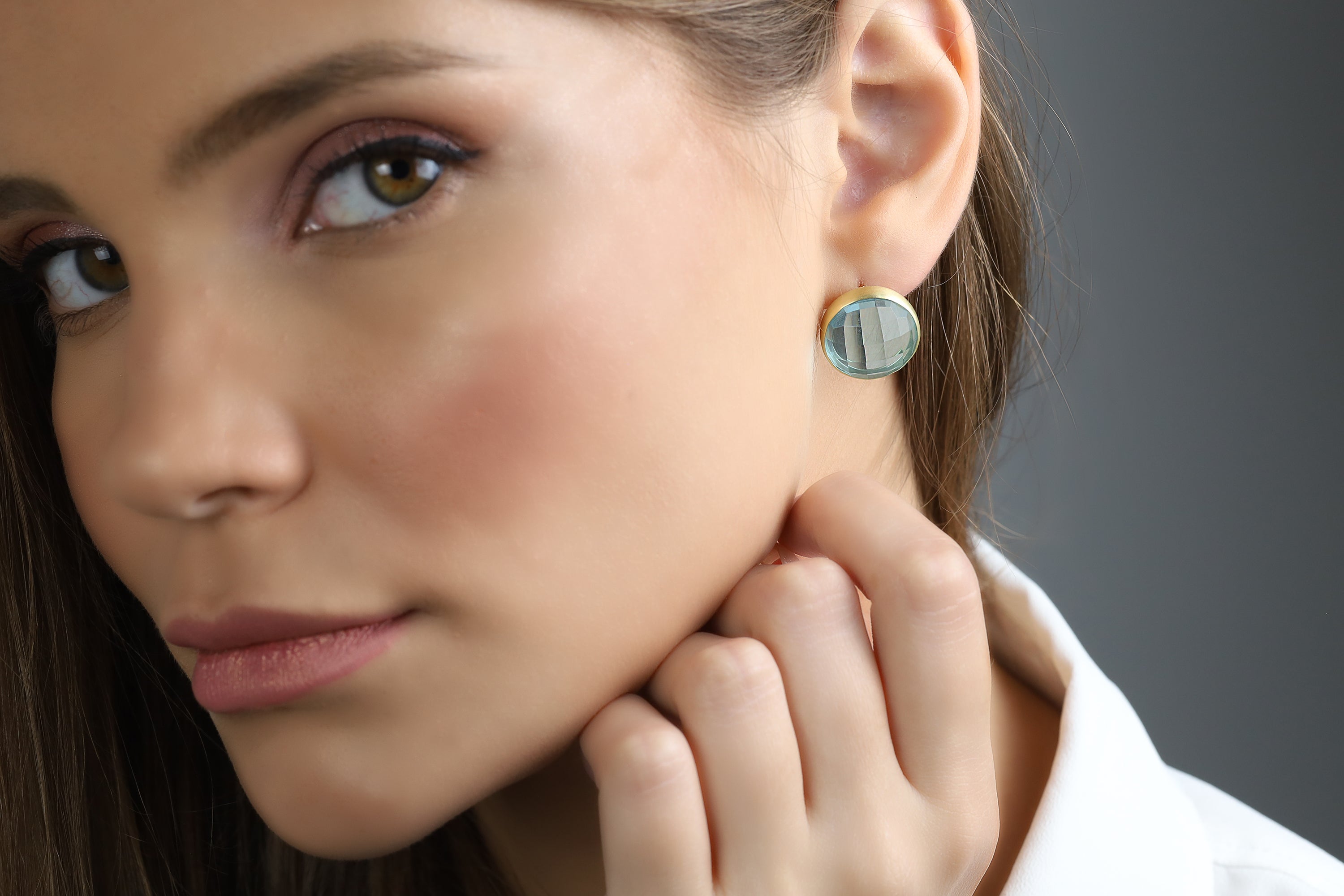 Blue Topaz Gold Bezel Earrings Earrings Anemone Limited