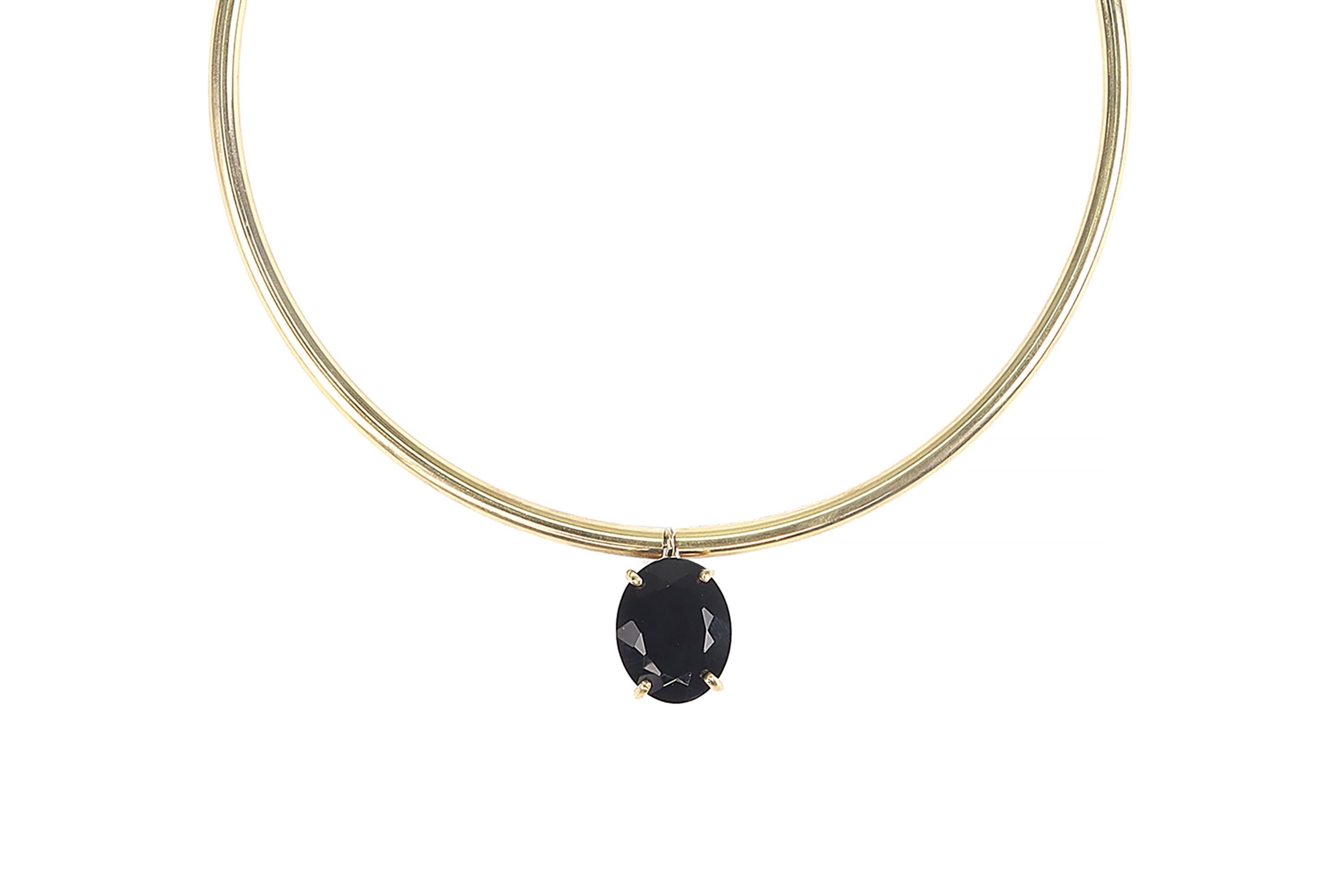 Black Onyx Oval Pendant Gold Tubes Necklace necklaces Anemone Jewelry