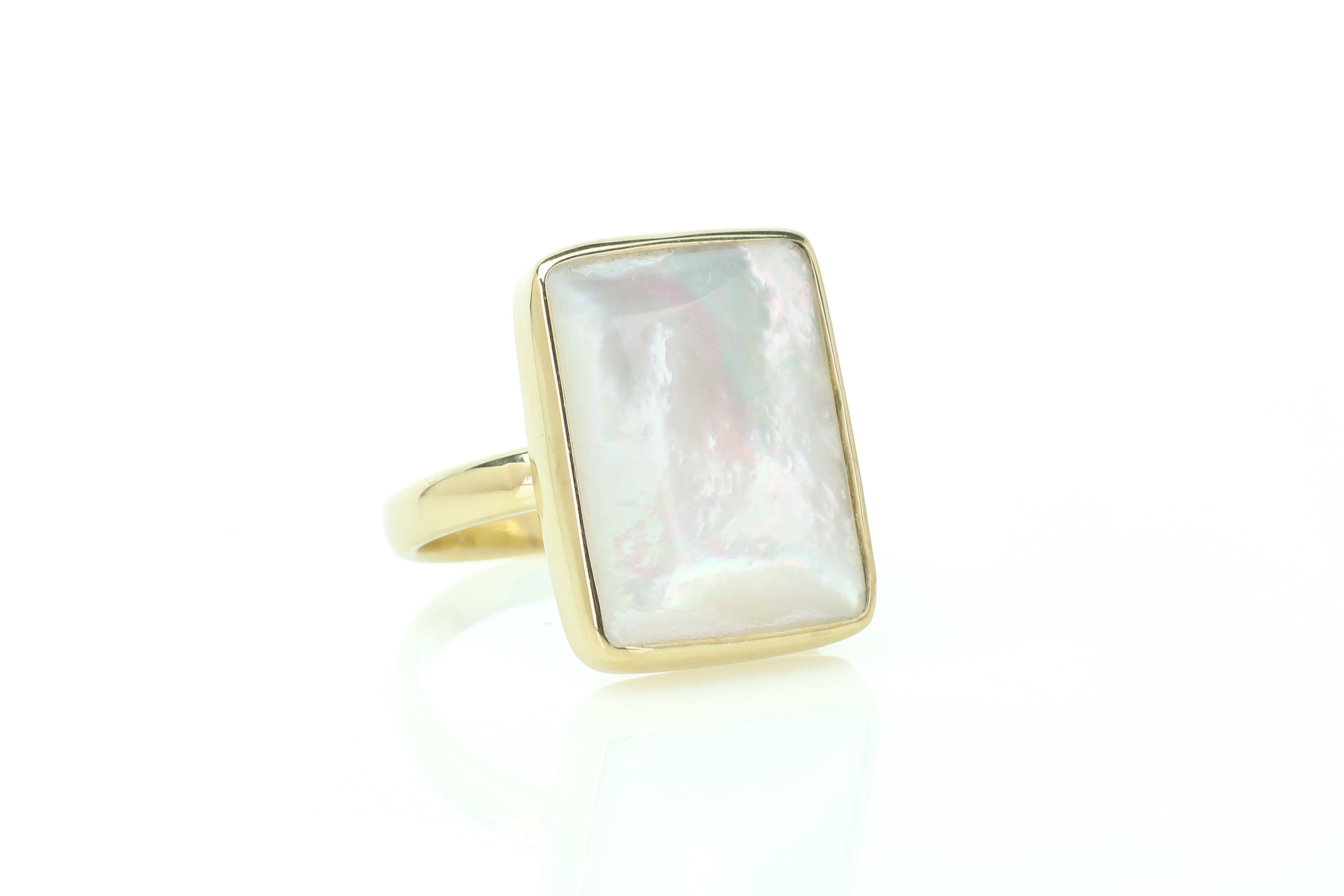 Mother of Pearl Bezel Set Rectangle Gold Ring Rings Anemone Limited