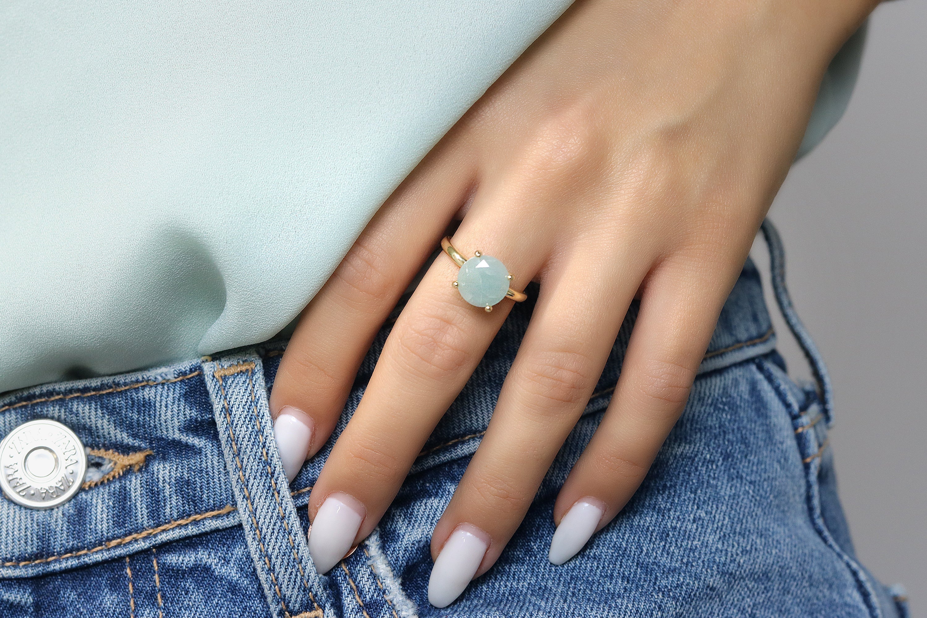 Aquamarine Ring in 925 Sterling Silver Rings Anemone Unique