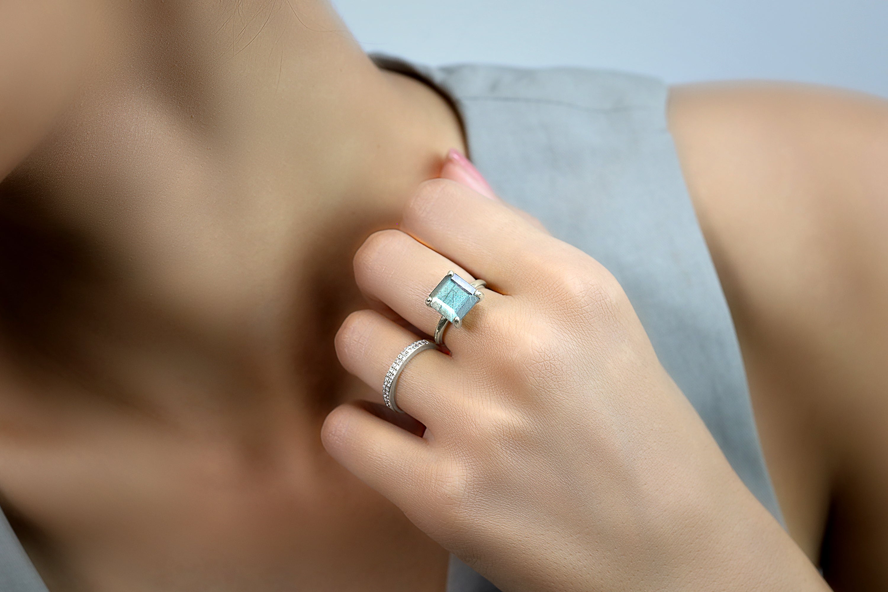Luminescent Labradorite Stone Gold Ring Rings Anemone Unique