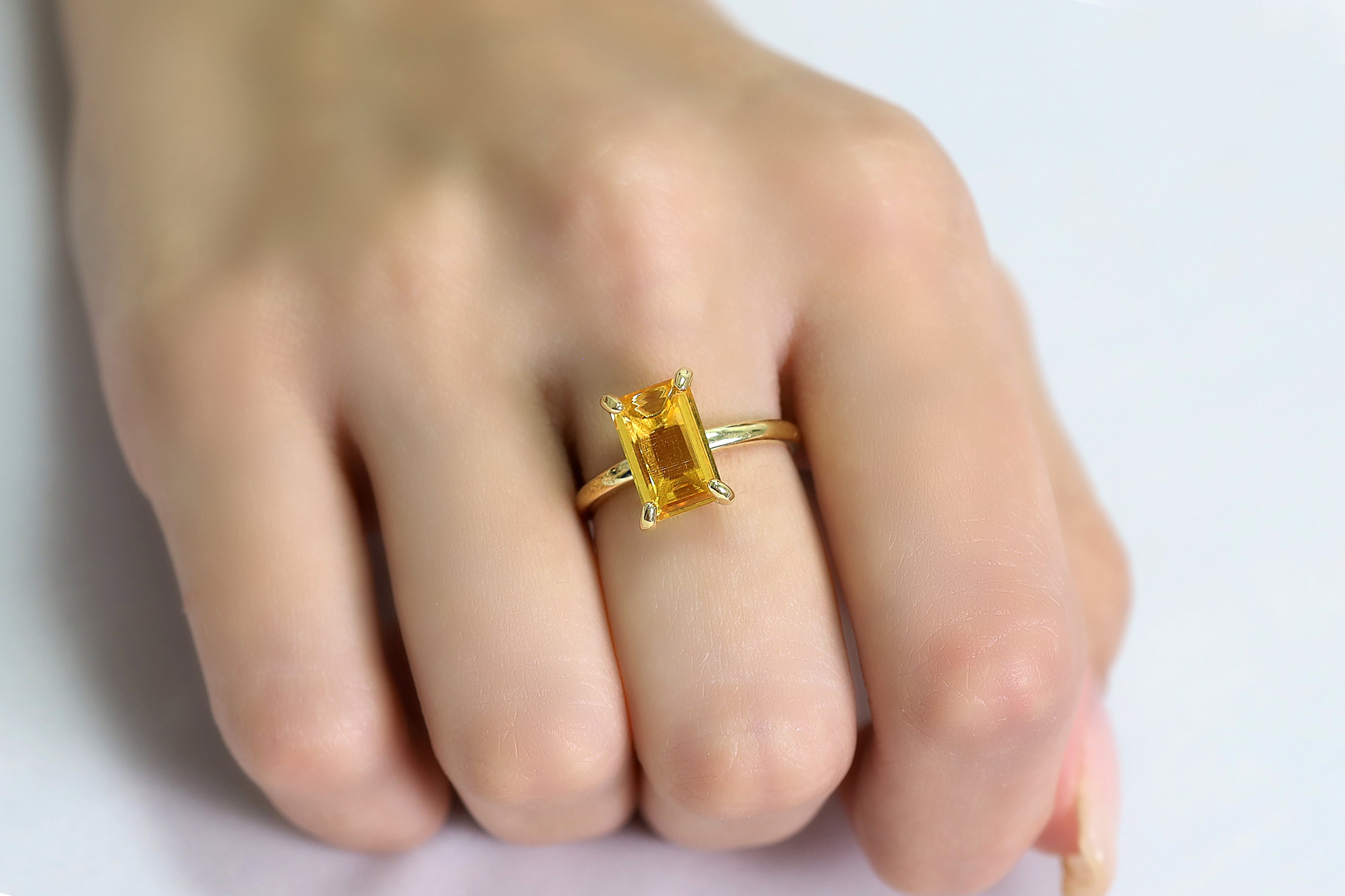 14k Rose Gold Rectangle Citrine Ring Rings Anemone Unique