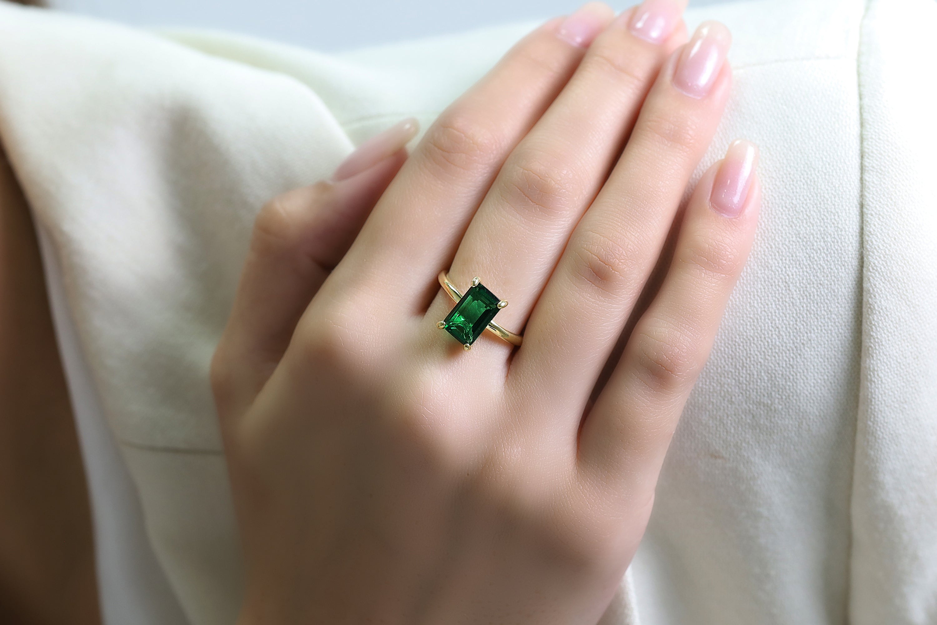 Rectangle Emerald Engagement Gold Ring Rings Anemone Unique