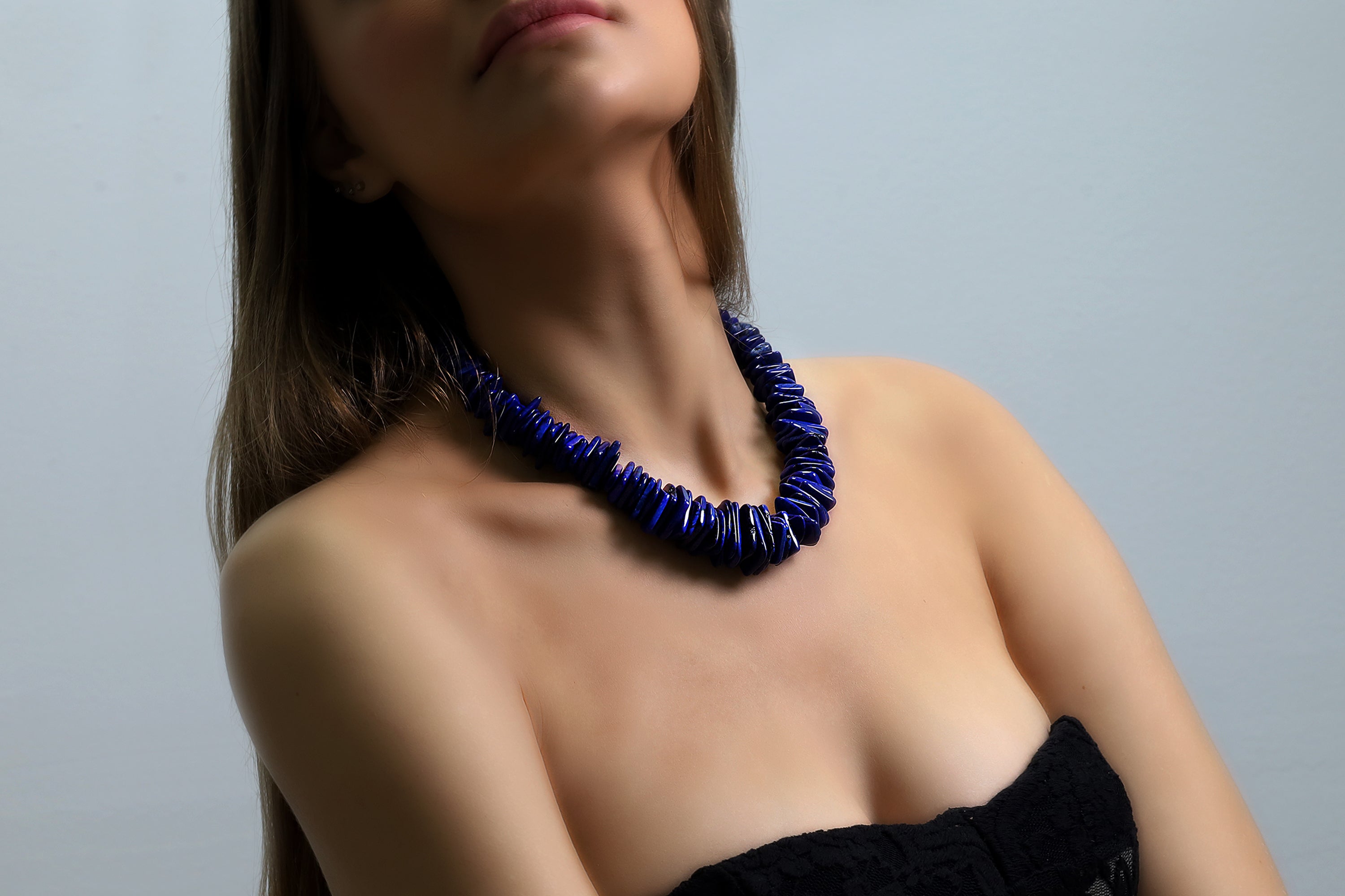 Big Slices Lapis Lazuli Beaded Gold Necklace necklaces Anemone Jewelry