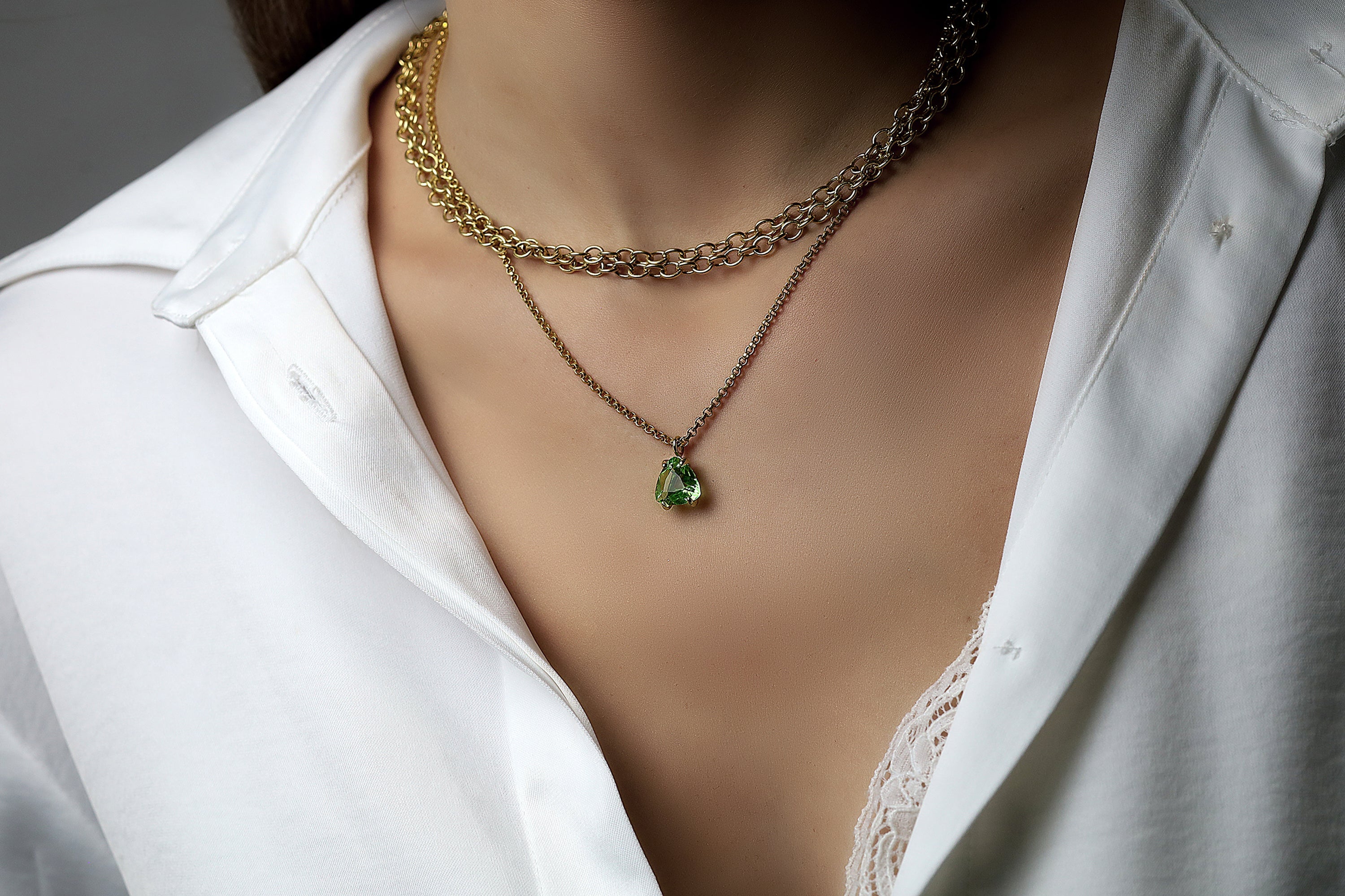 Green Tourmaline Trillion Cut Pendant Gold Necklace necklaces Anemone Unique