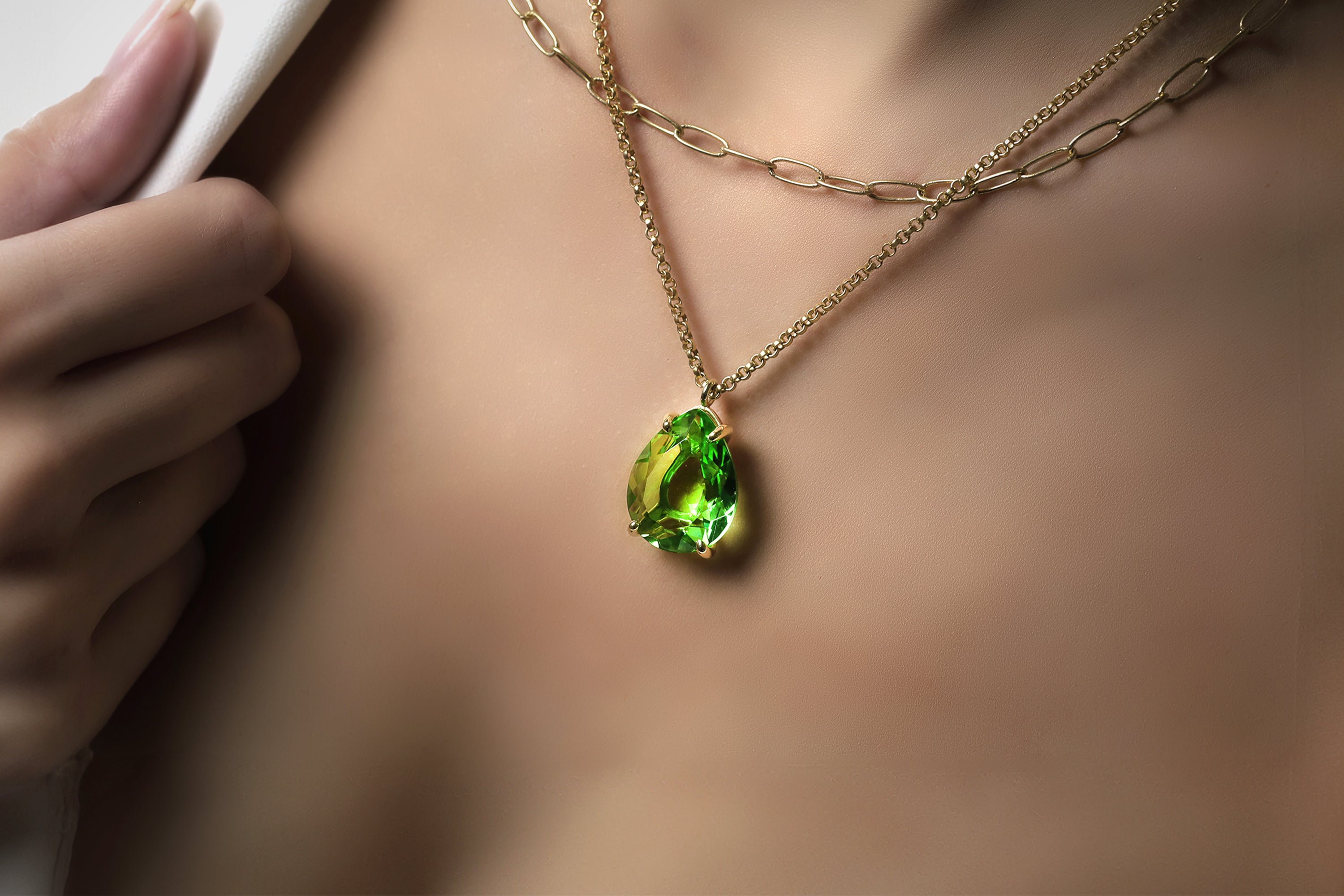 Green Tourmaline Pear Cut Gold Pendant Necklace necklaces Anemone Jewelry