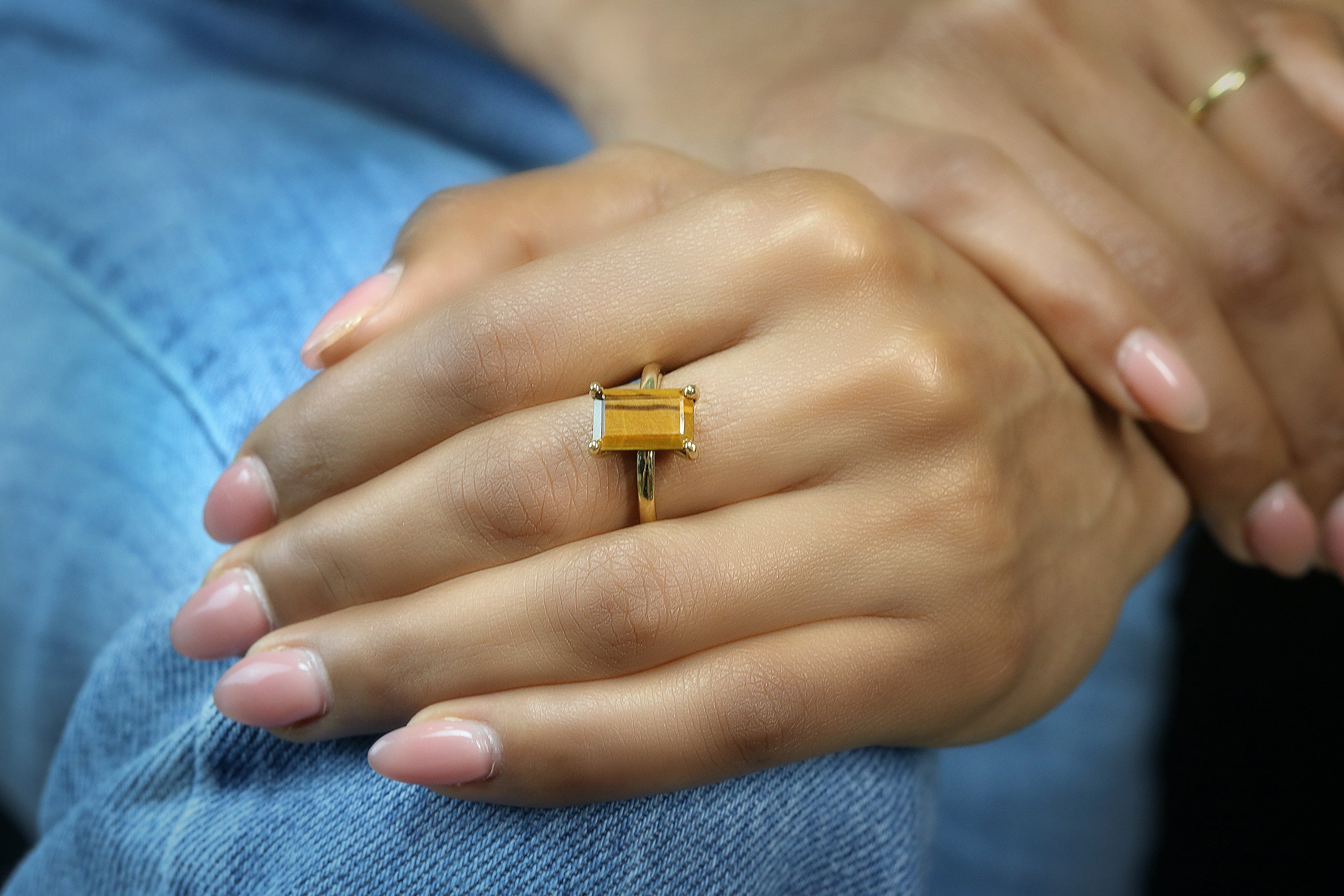 Elegant Tiger Eye Ring in 14K Gold Rings Anemone Unique