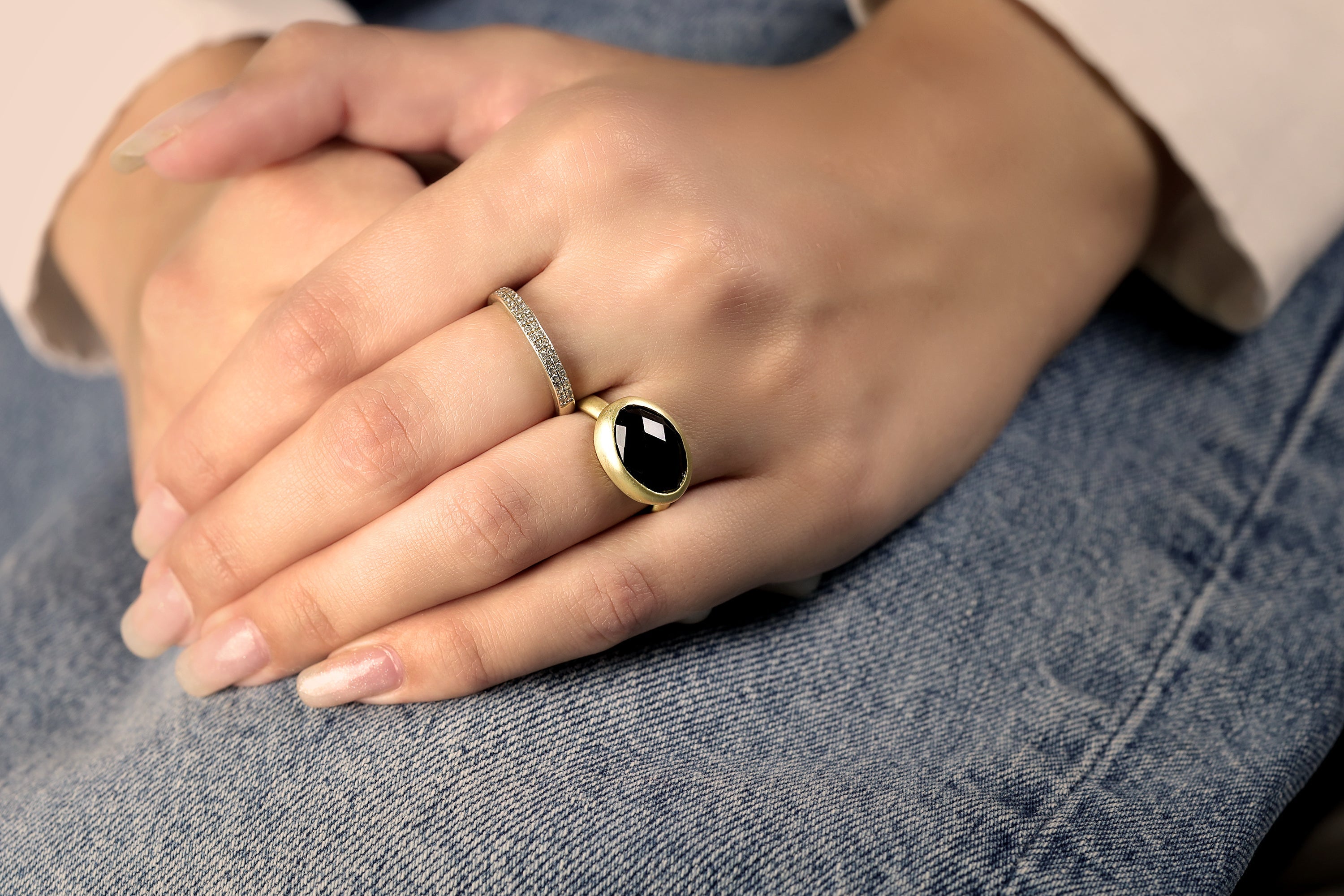Oval Cut Bezel Black Onyx Gold Ring Rings Anemone Limited