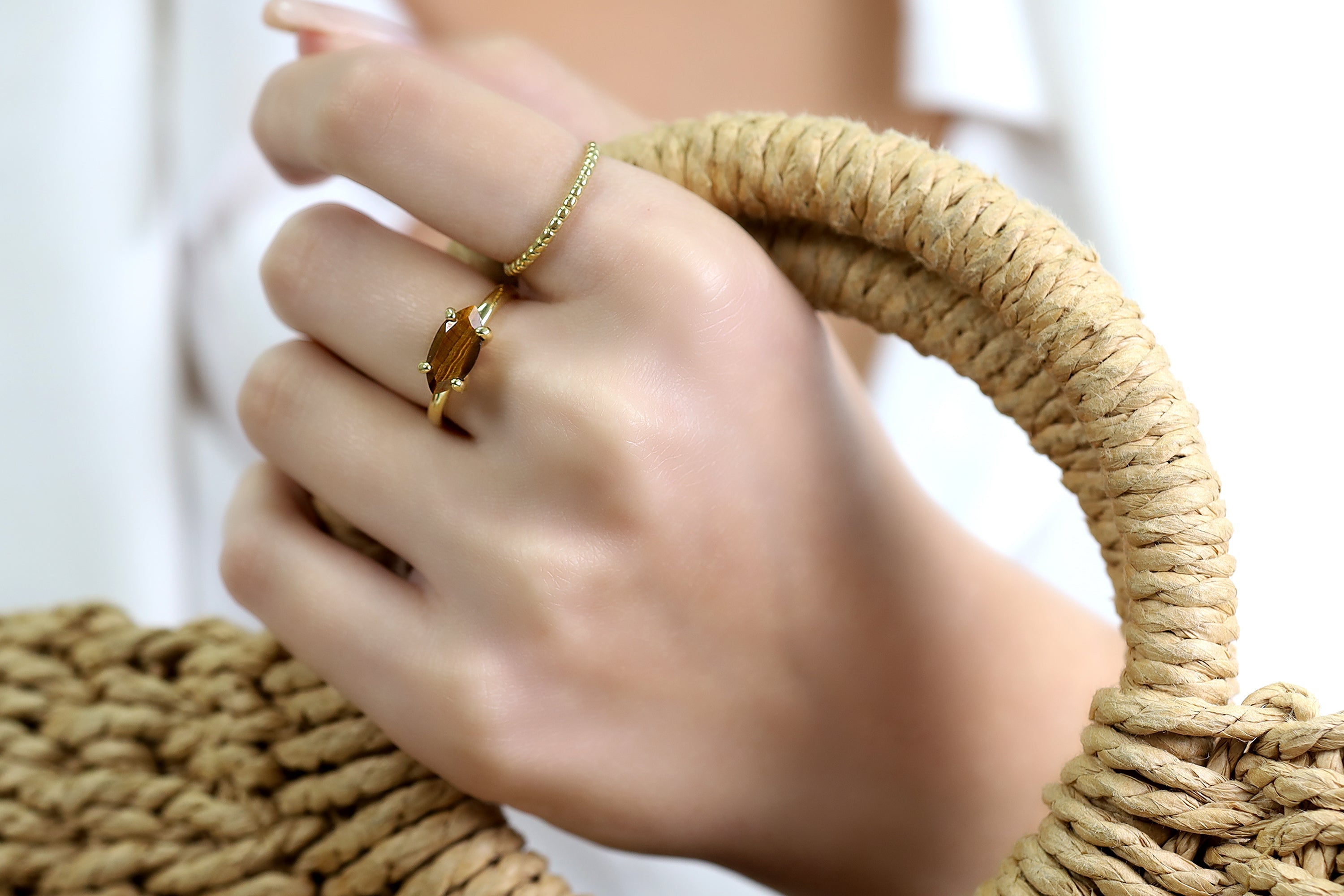 Marquise Cut Dainty Tiger Eye Rose Gold Ring Rings Anemone Unique