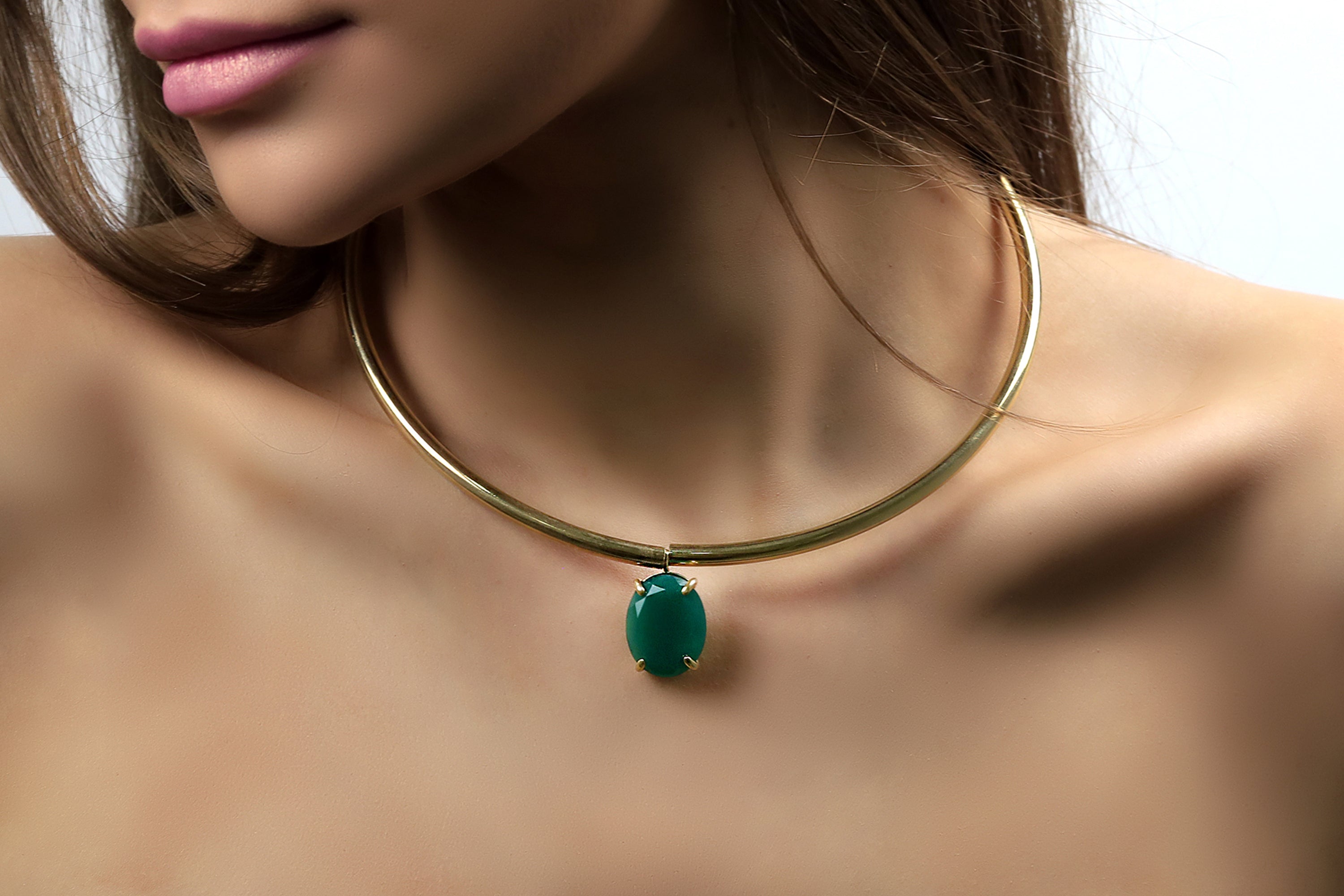 14k Gold Tribal Green Onyx Pendant Necklace necklaces Anemone Jewelry