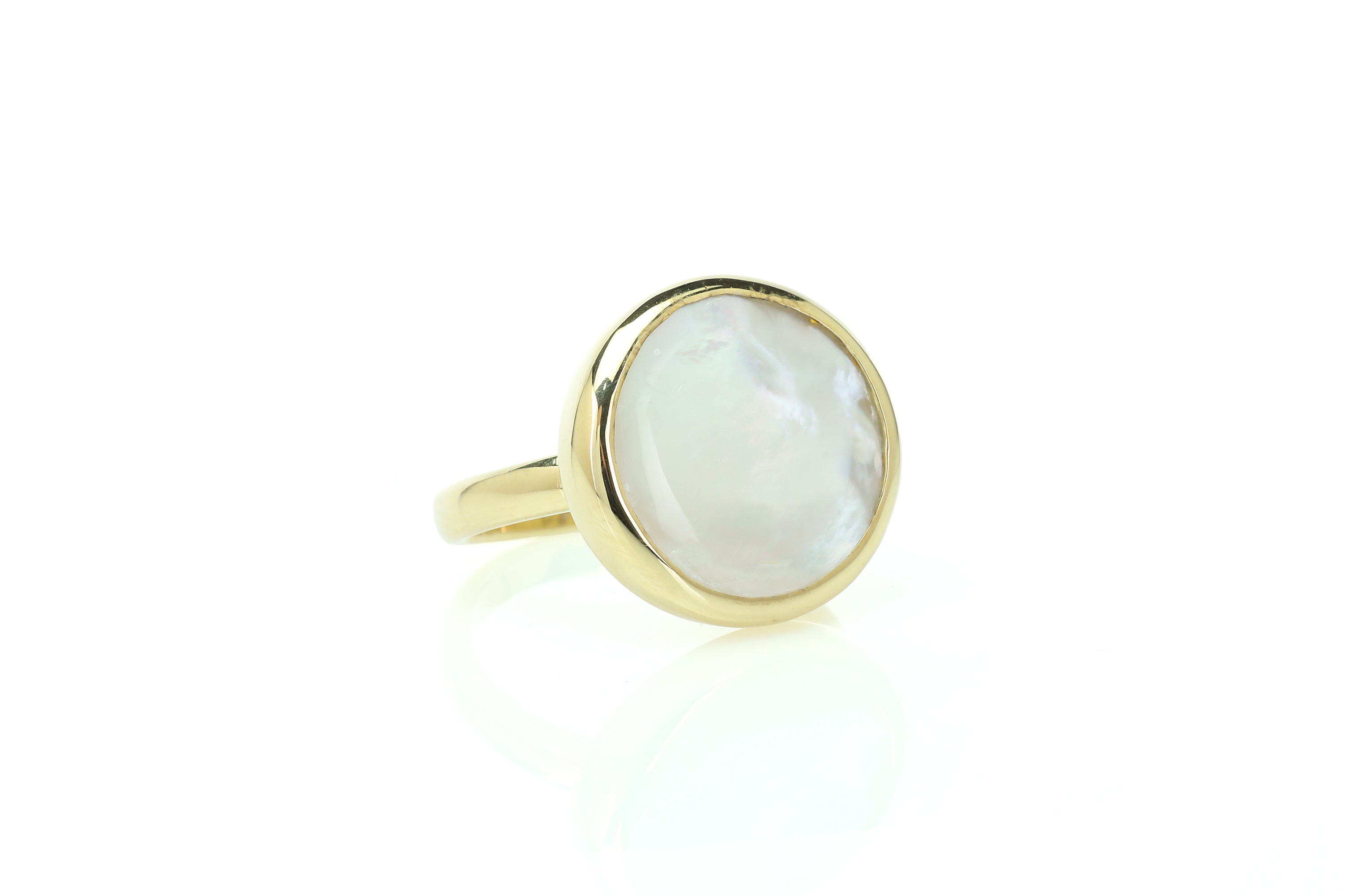 Mother of Pearl Bezel Set Gold Ring Rings Anemone Limited