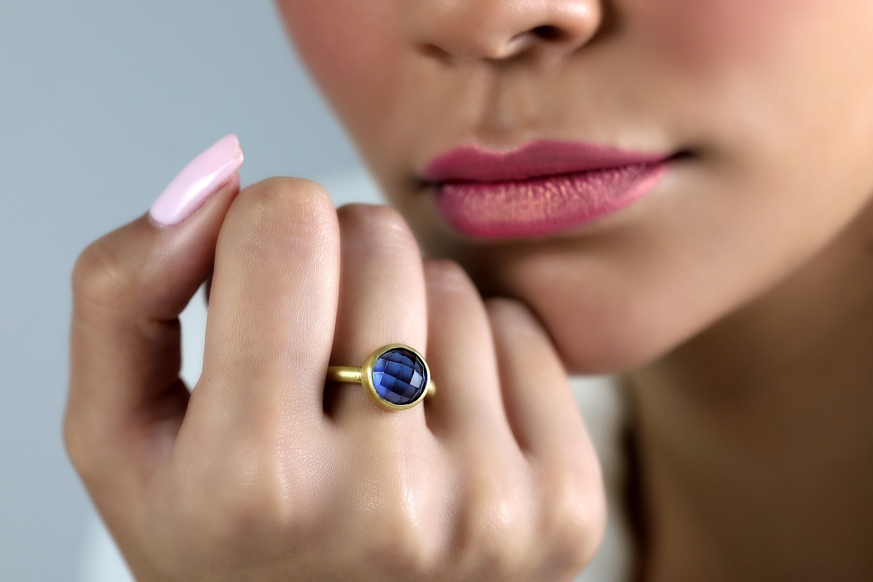 Sapphire Bezel Round Gold Ring Rings Anemone Limited