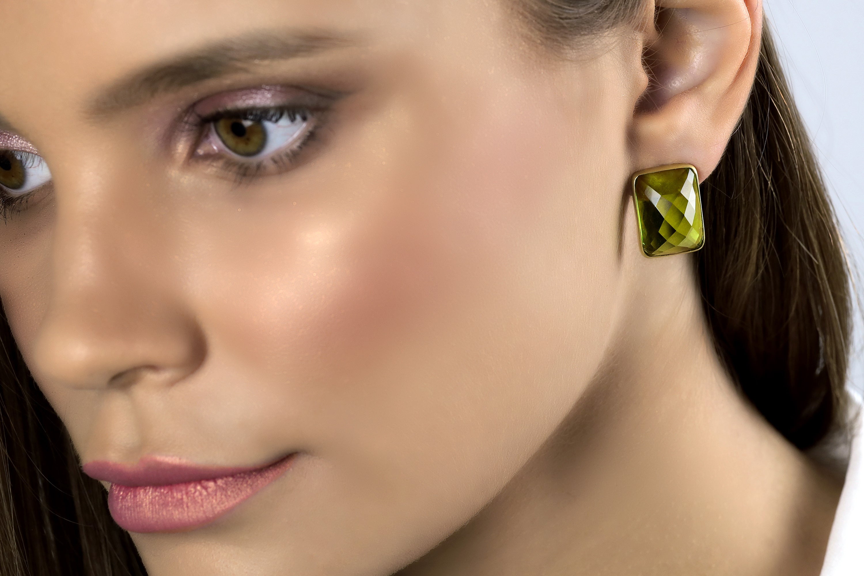Rectangle Peridot Bezel Gold Stud Earrings Earrings Anemone Limited