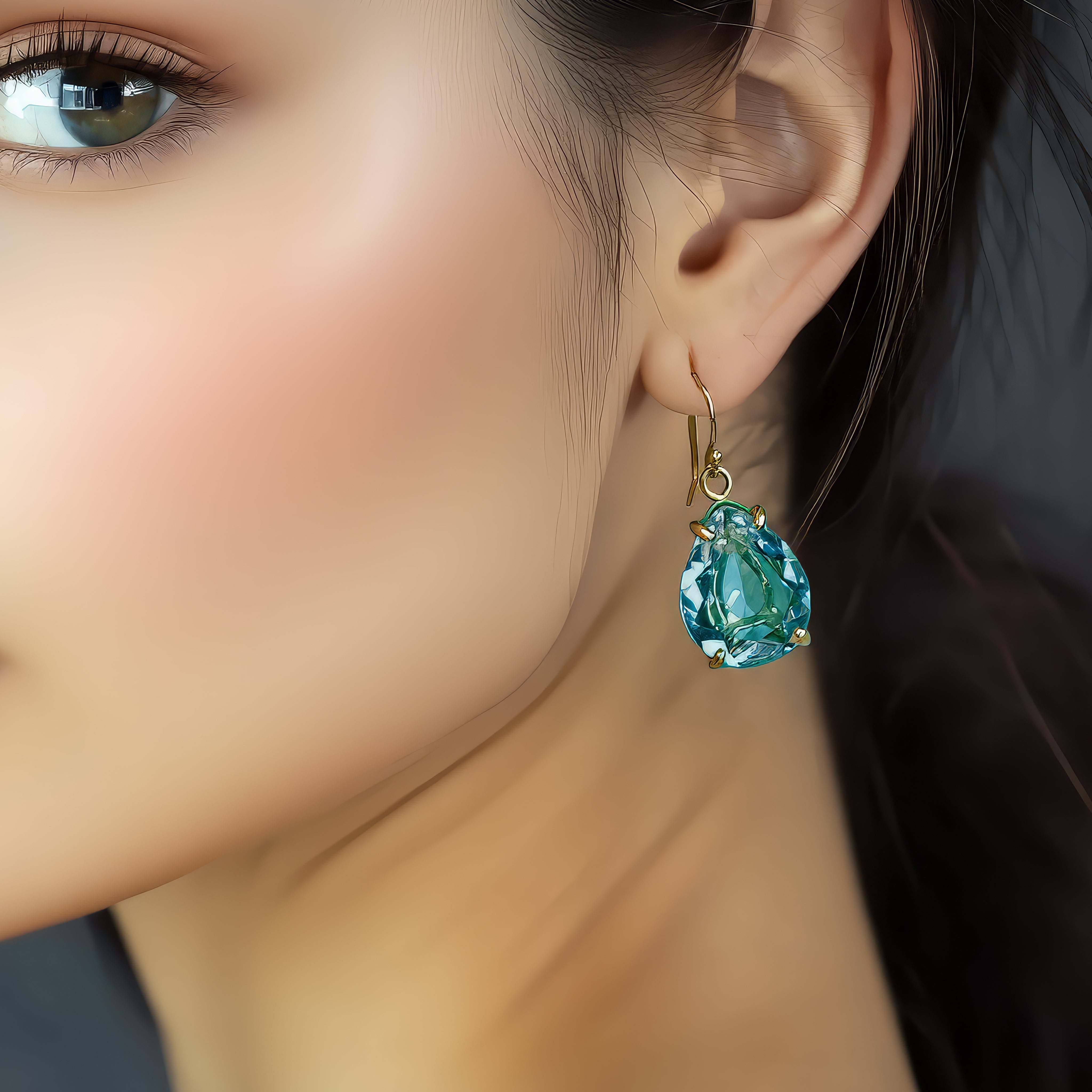 Pear Cut Blue Tourmaline Gold Earrings Earrings Anemone Jewelry