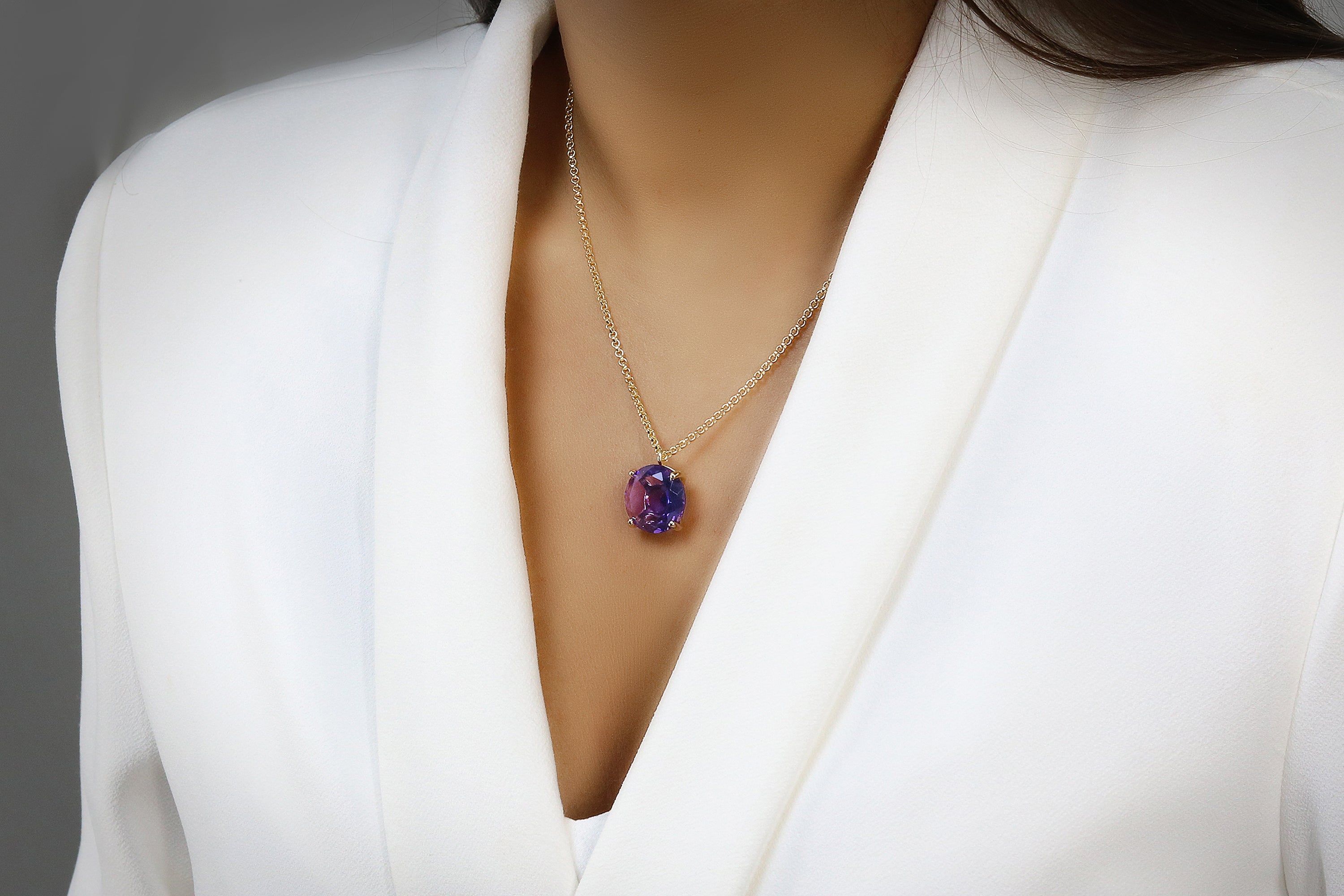 Round Amethyst Gold Necklace for Women necklaces Anemone Jewelry