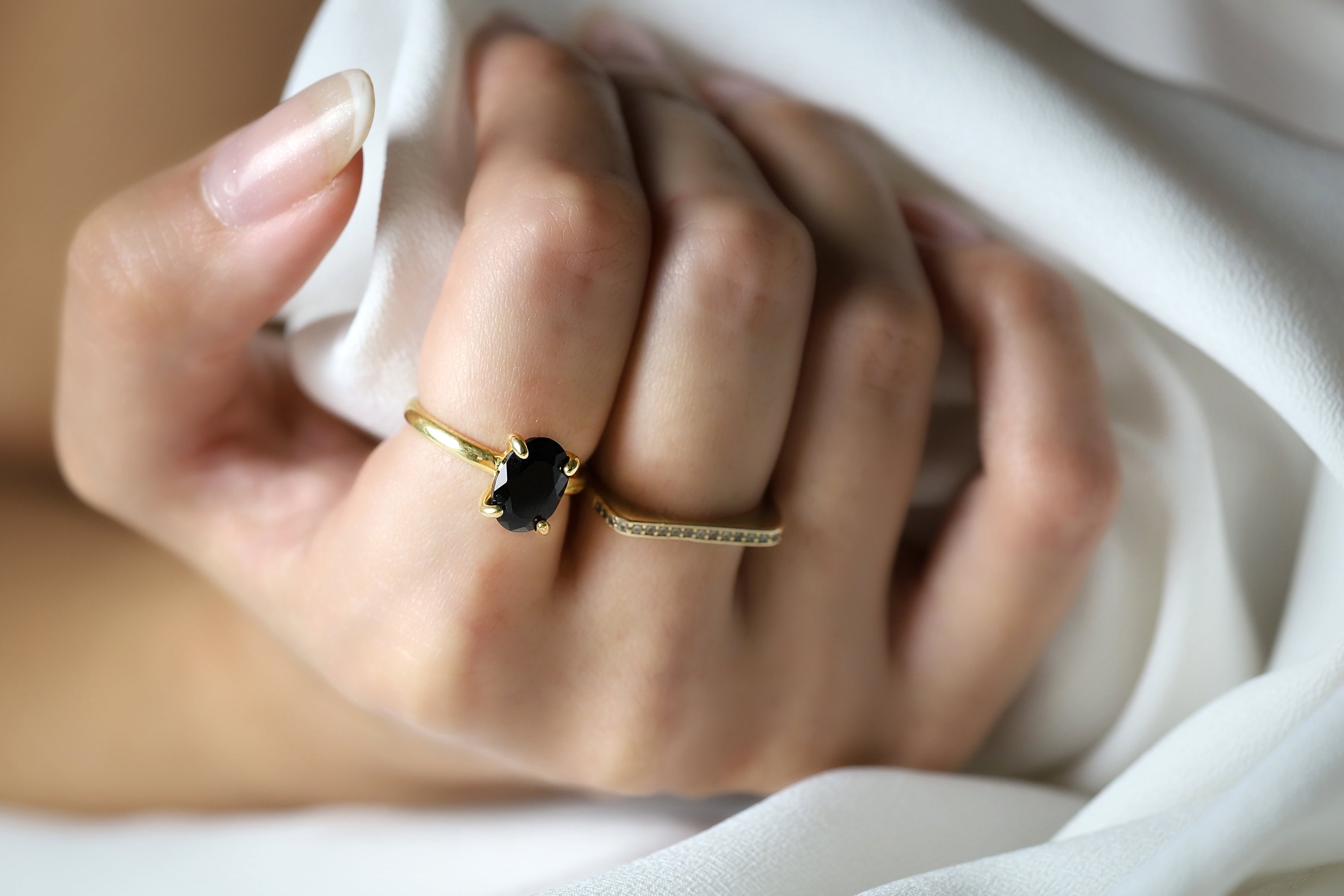 Delicate Oval Black Onyx Ring in 14k Gold Rings Anemone Unique
