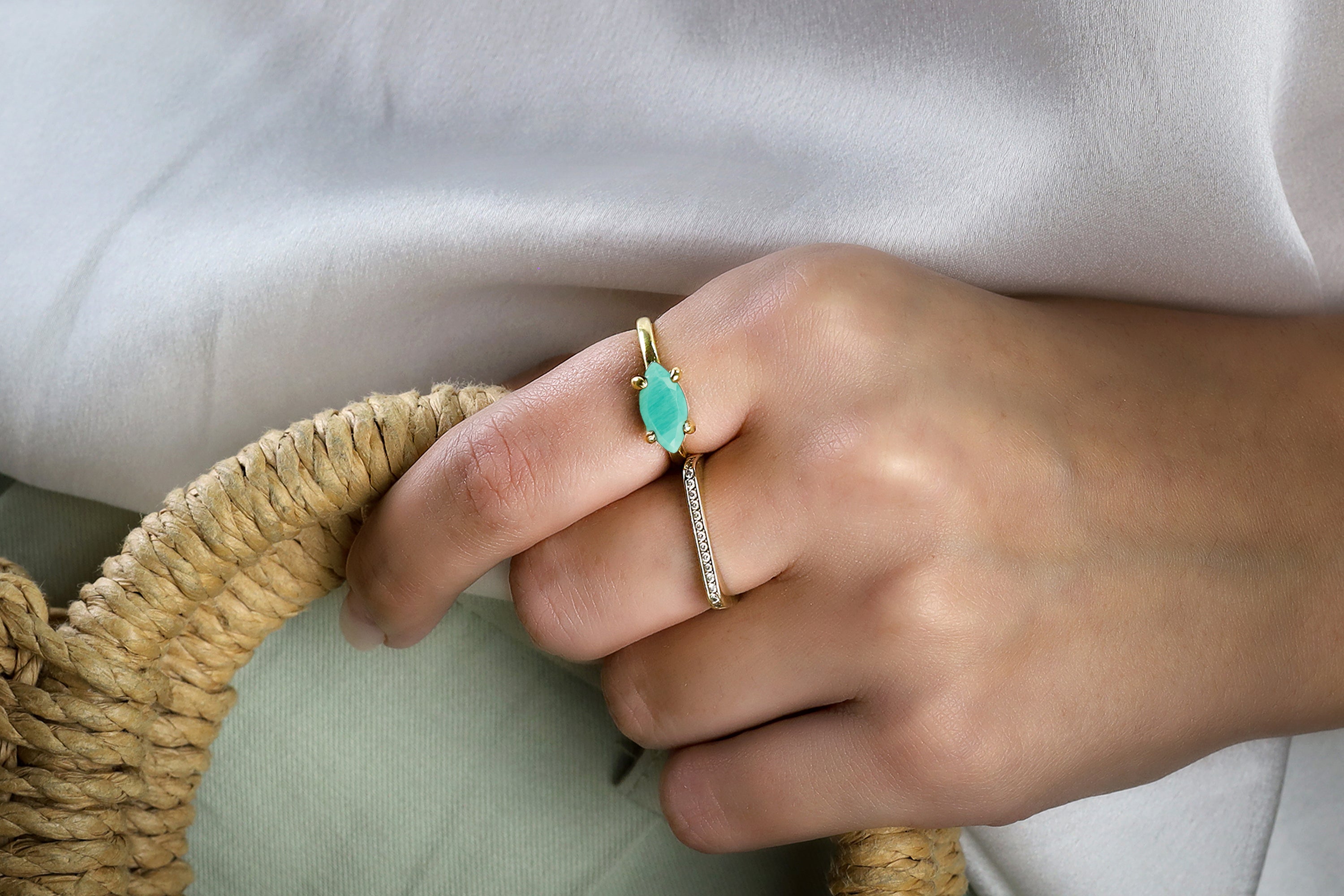 Amazonite Ring in Gold Prong Setting Rings Anemone Unique