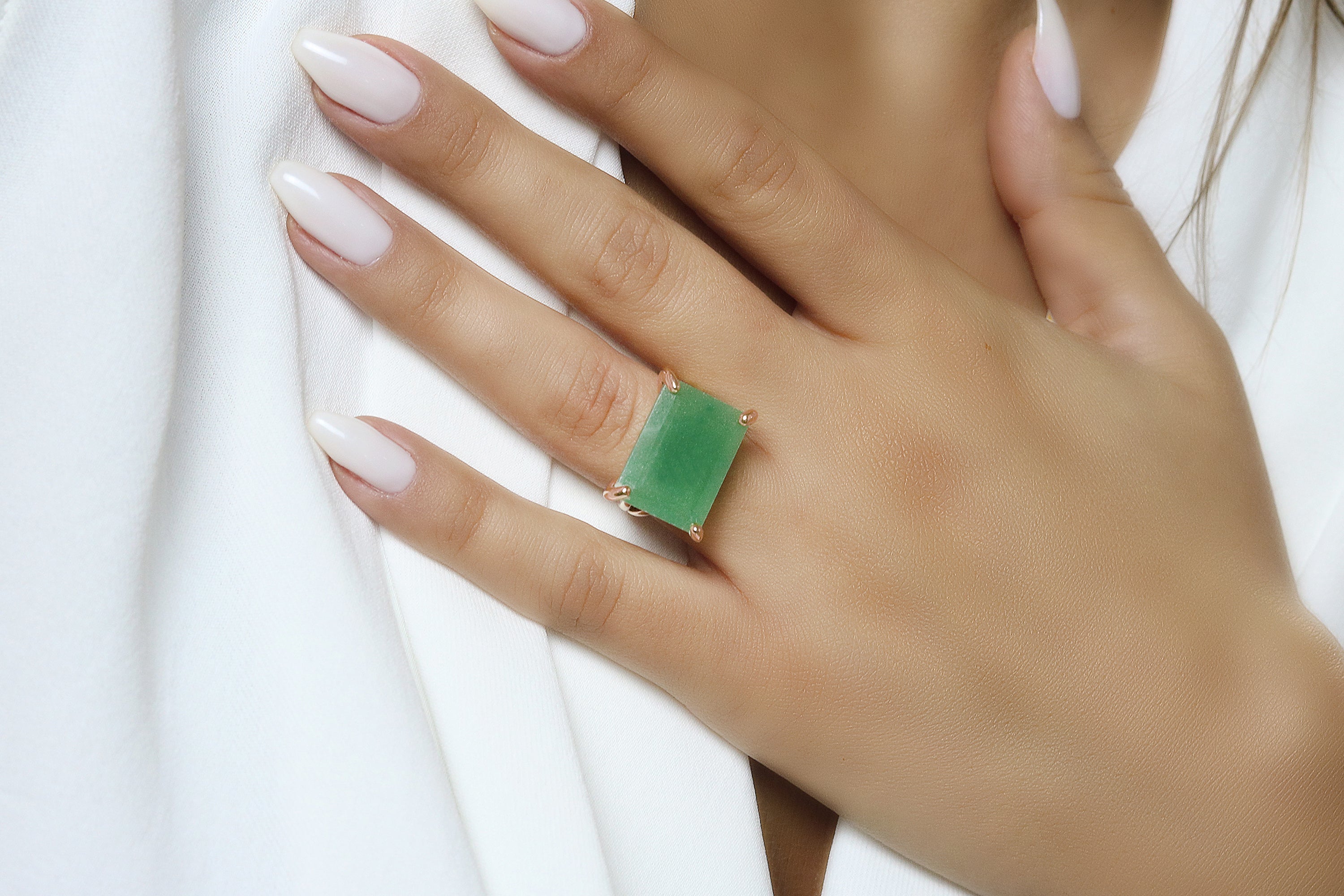 Rose Gold Green Aventurine Ring Rings Anemone Jewelry