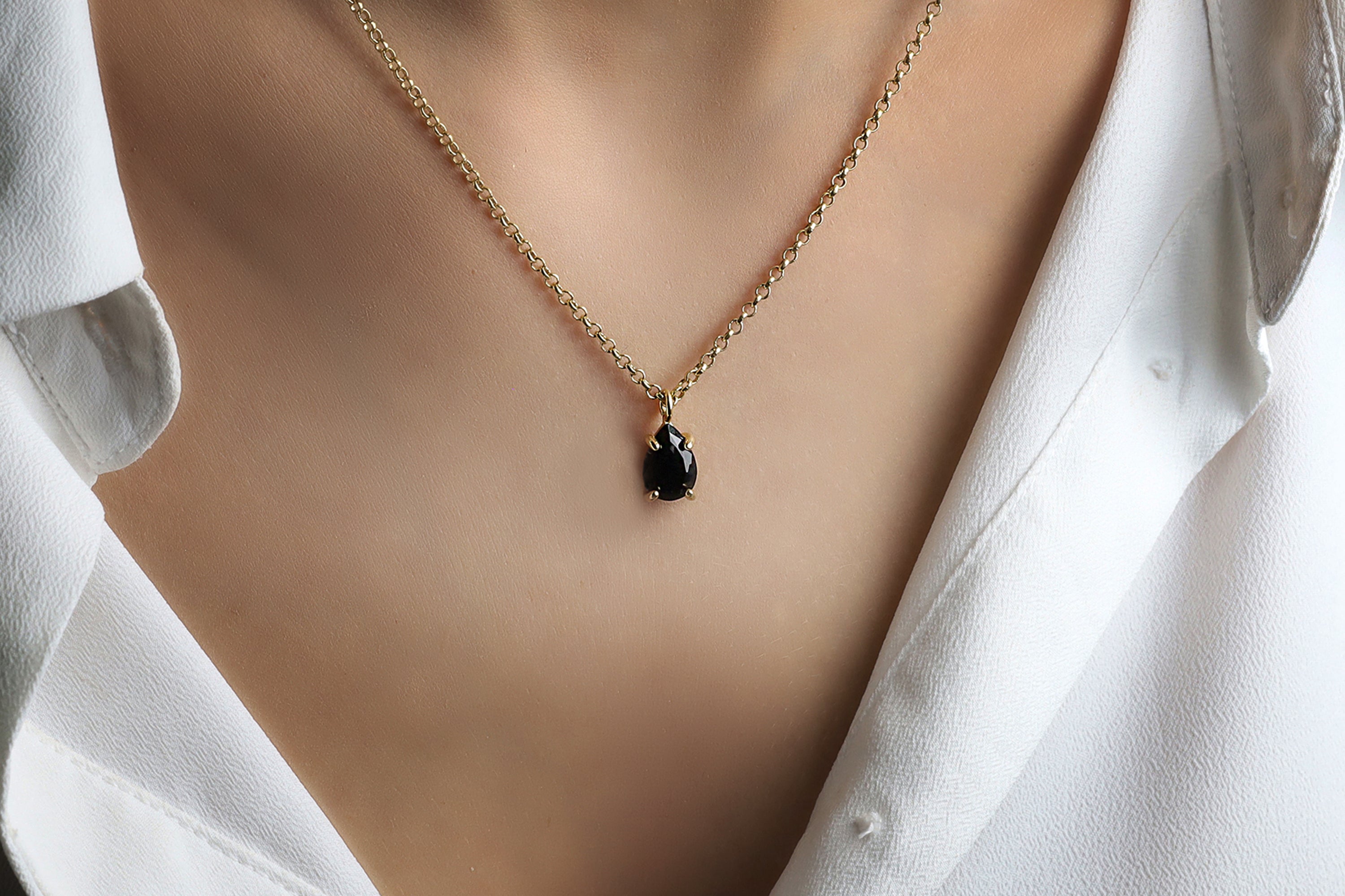 Pear Black Onyx Necklace in Gold necklaces Anemone Unique