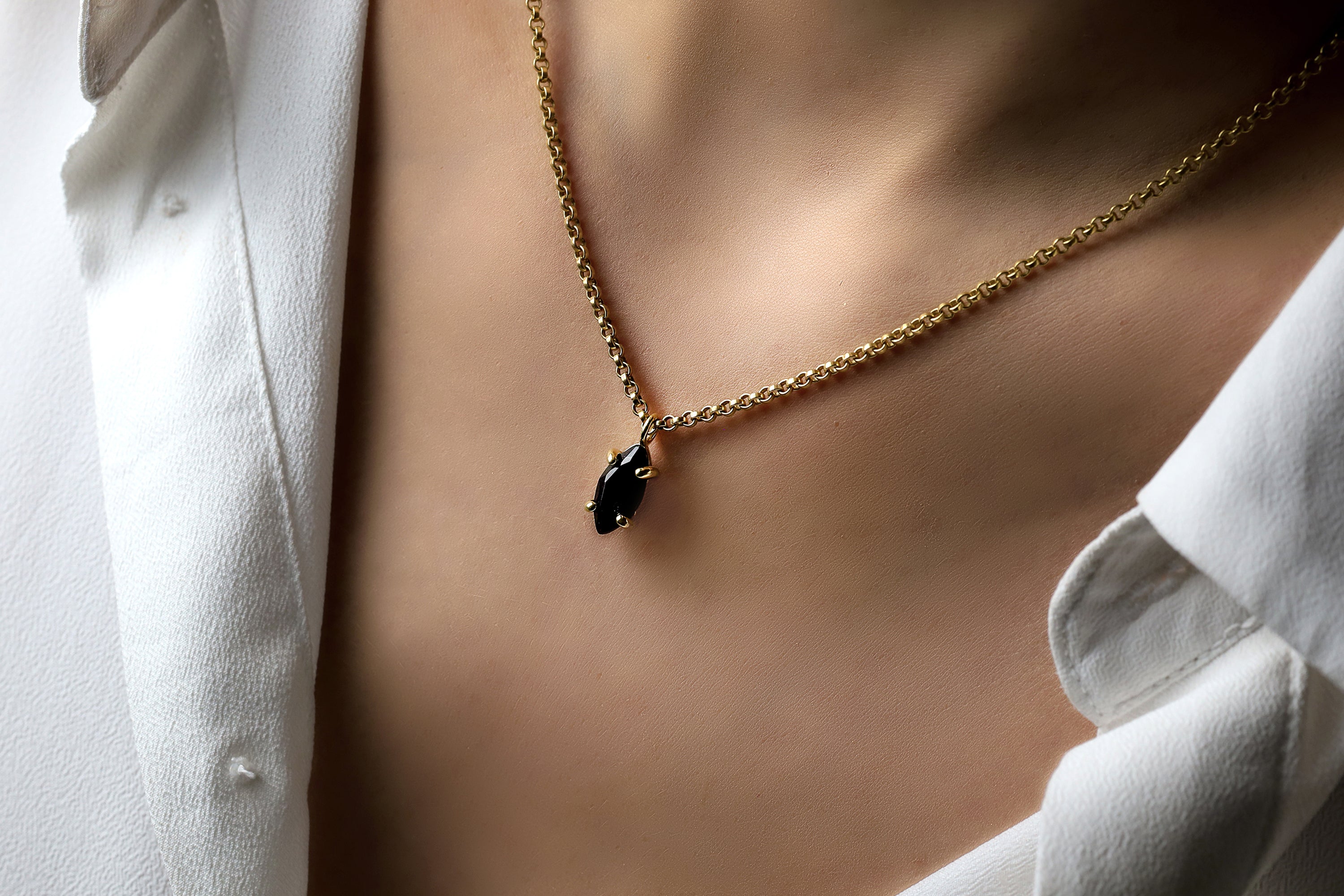 Sophisticated Black Onyx Pendant Gold Necklace necklaces Anemone Unique