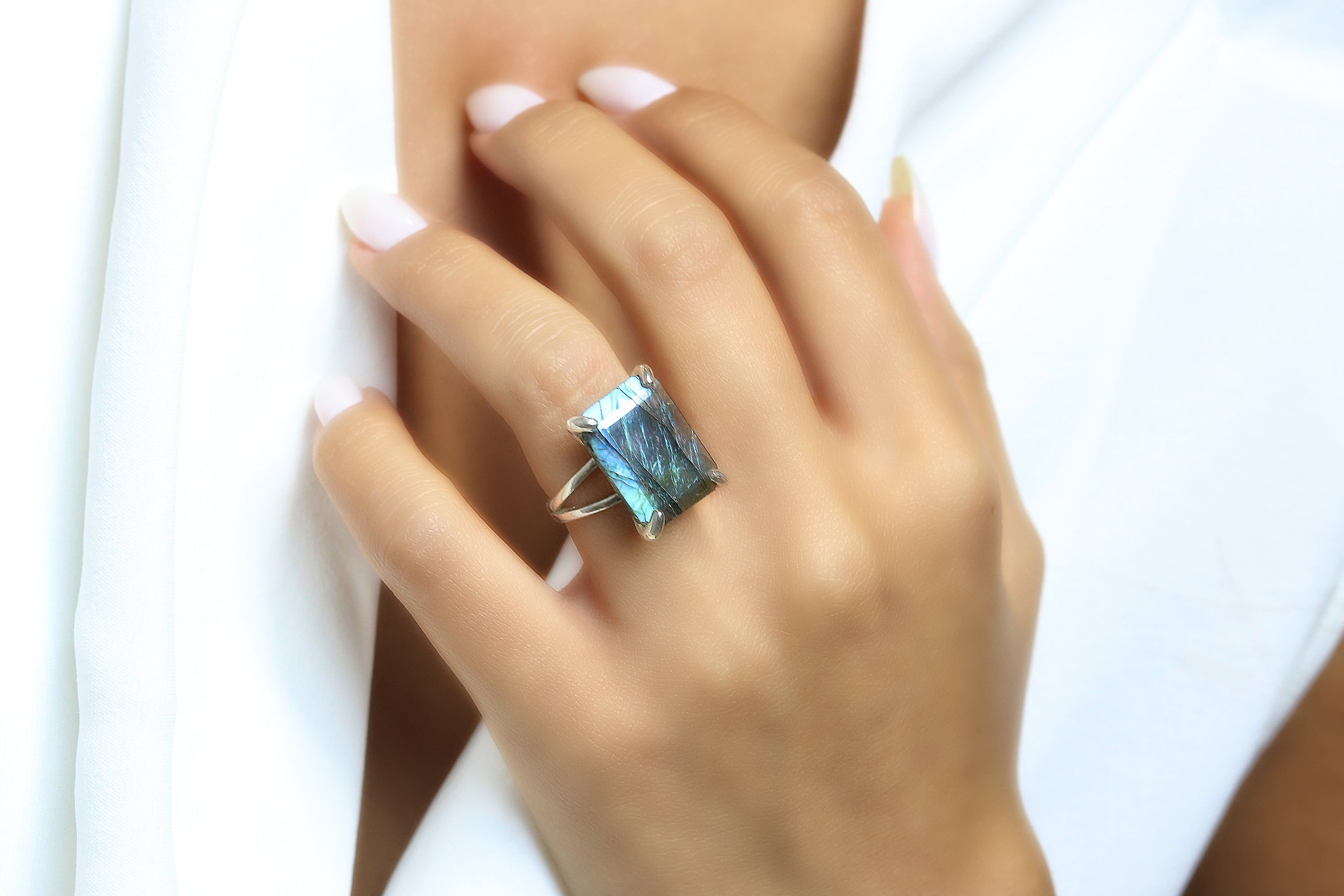 Statement Labradorite 925 Sterling Silver Ring Rings Anemone Jewelry