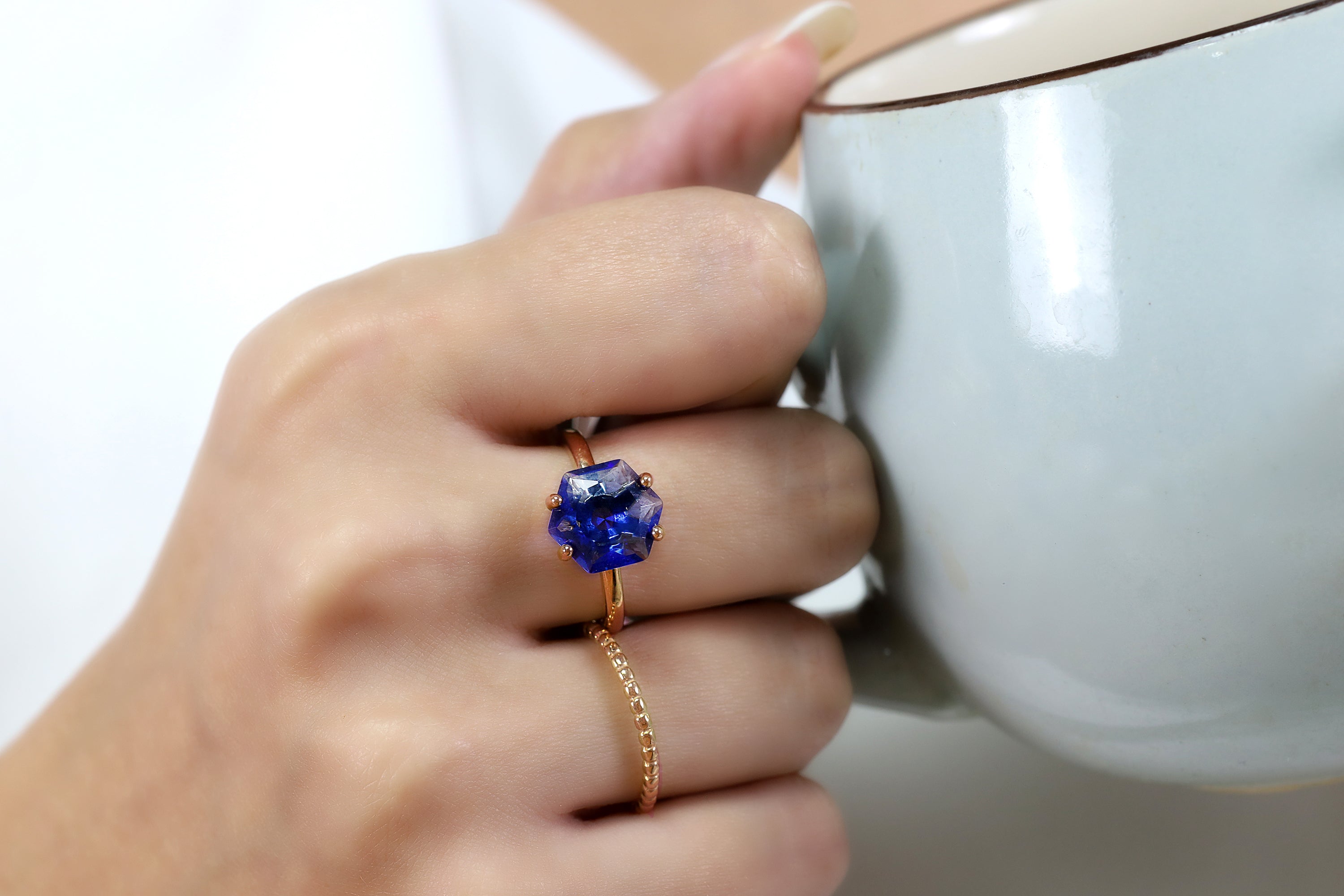 Hexagon Sapphire Ring Sterling Silver Rings Anemone Unique