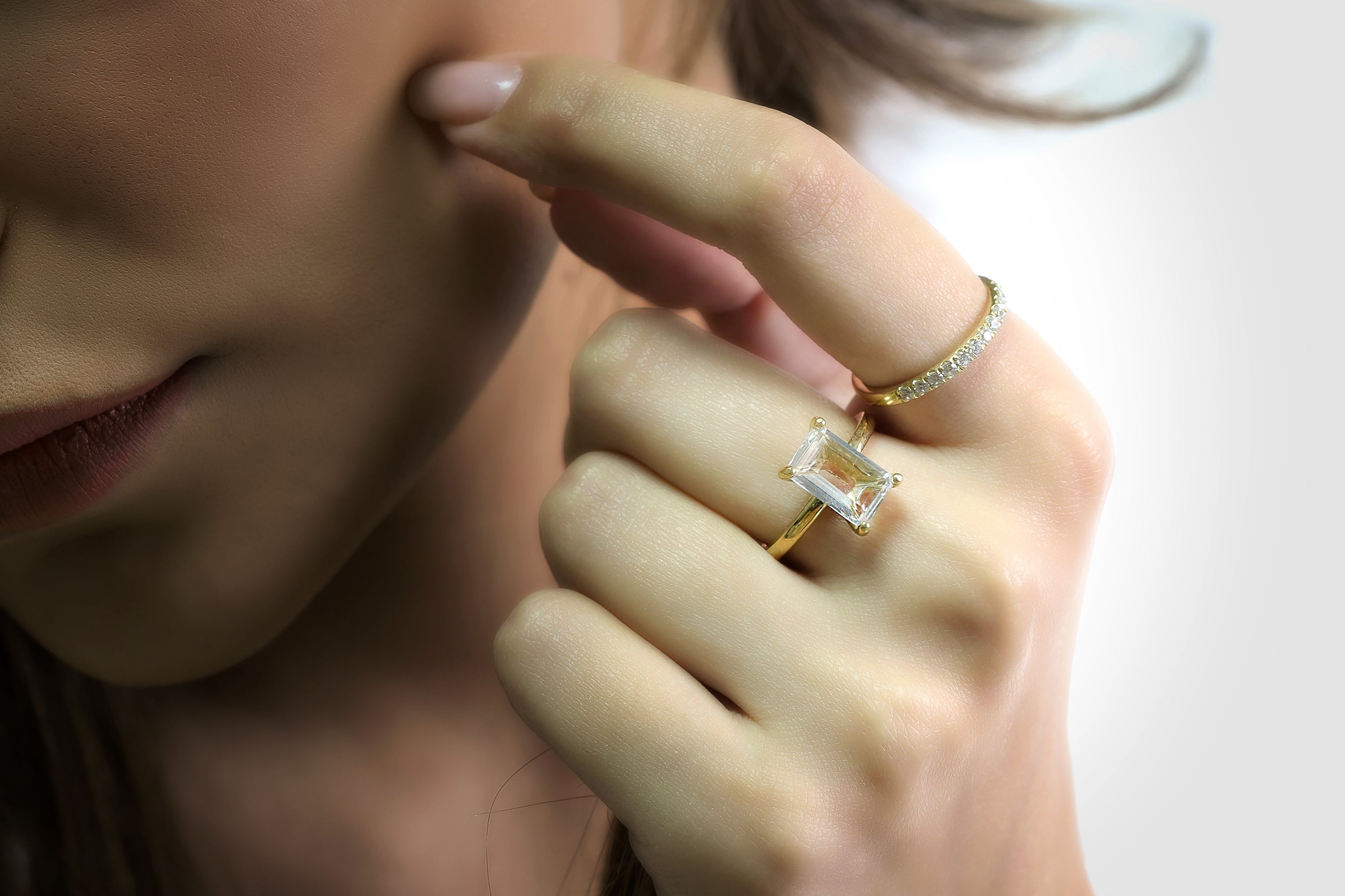 Crystal Quartz Rectangle Ring in Sterling Silver Rings Anemone Unique