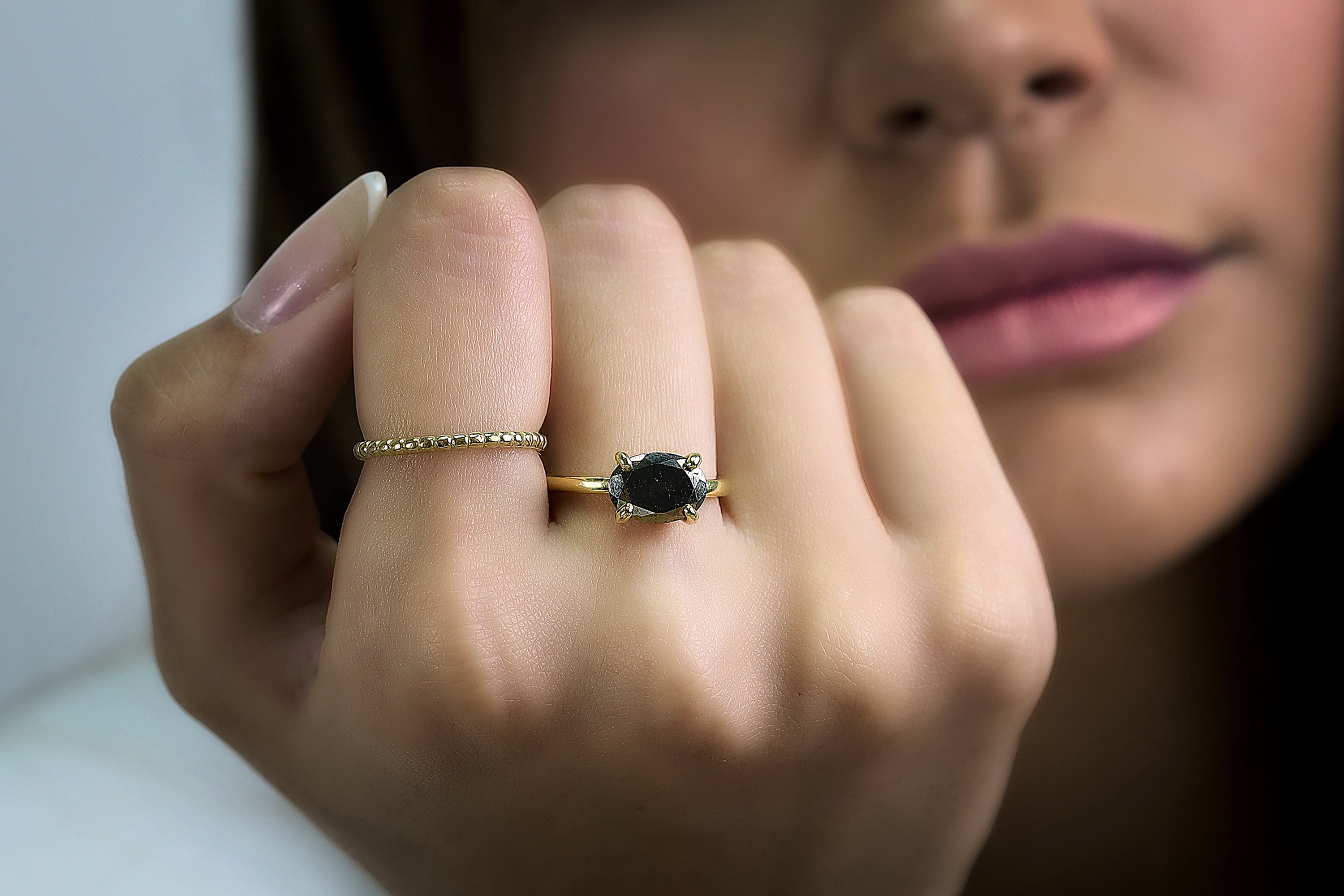 Stackable Gold Cocktail Oval Cut Pyrite Gemstone Ring Rings Anemone Unique