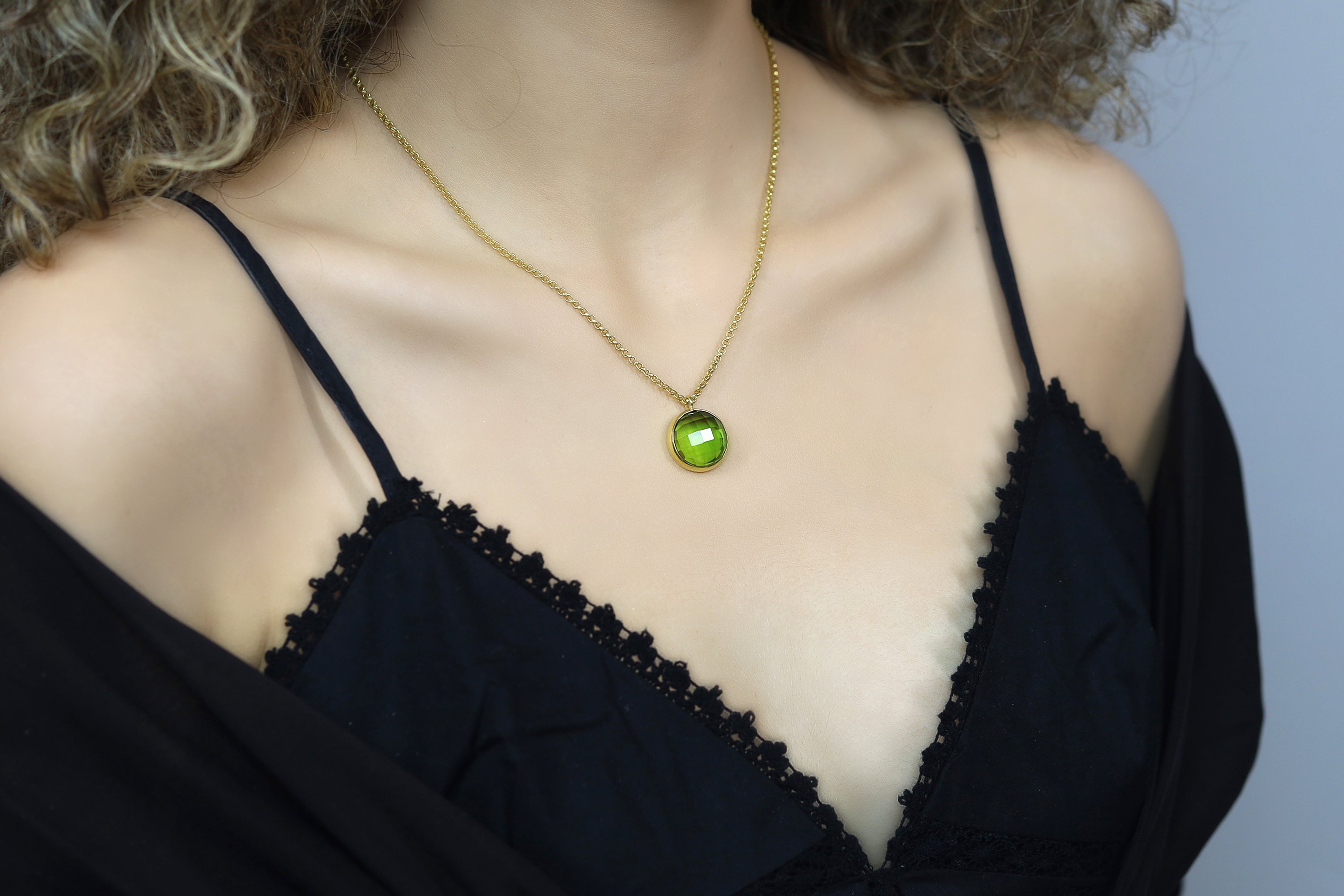 Gold Peridot Bezel Set Pendant Necklace necklaces Anemone Limited