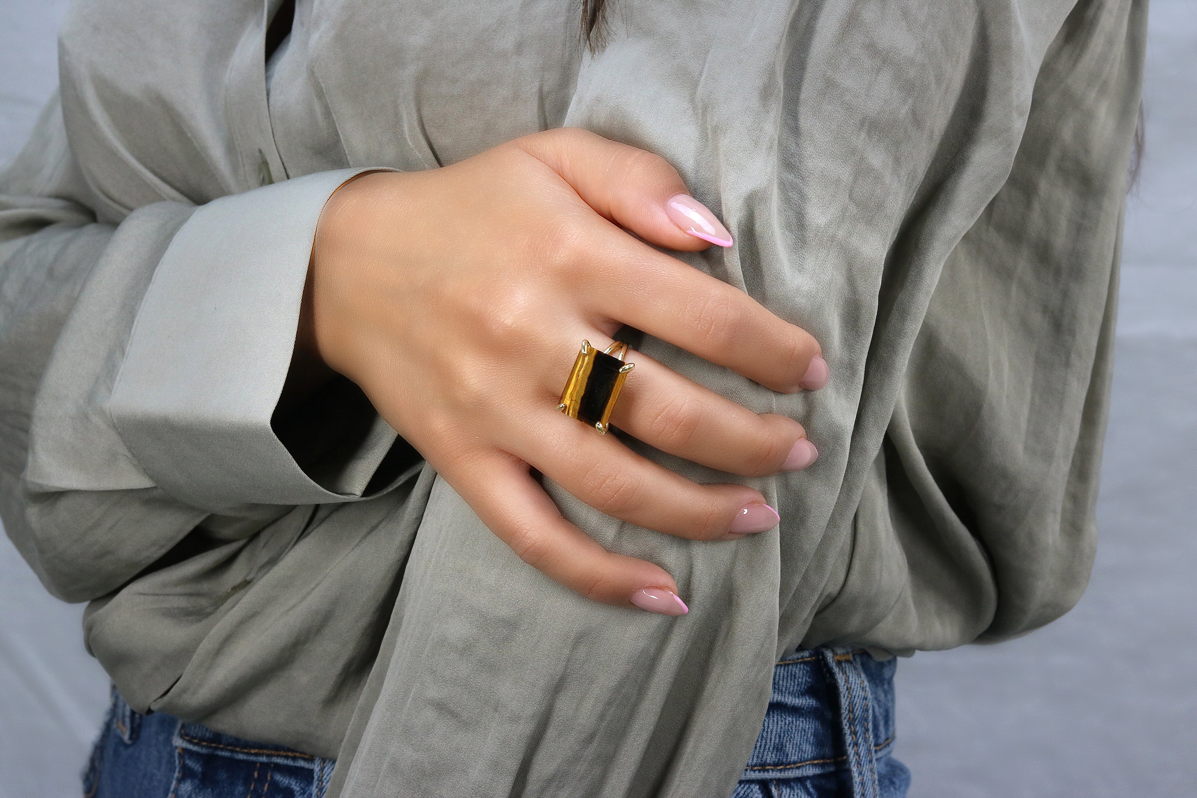 Rectangle Tiger Eye Ring in 14k Gold Rings Anemone Jewelry
