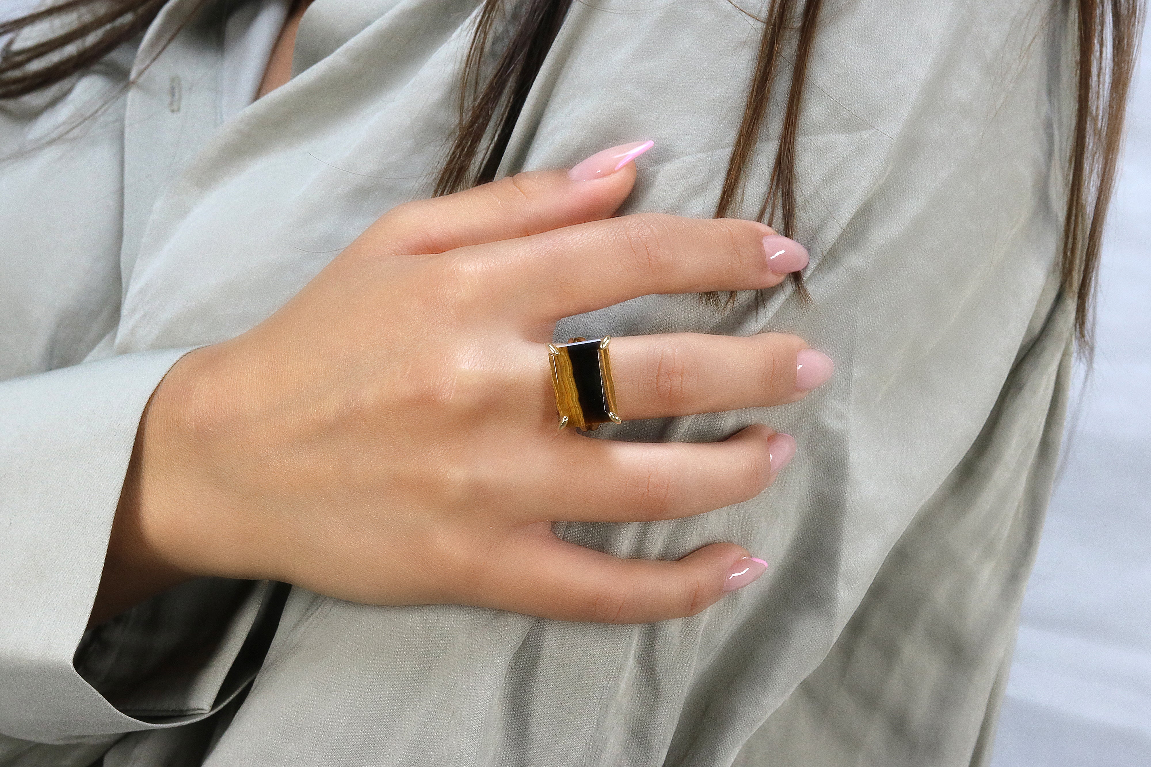 Rectangle Tiger Eye Ring in 14k Gold Rings Anemone Jewelry