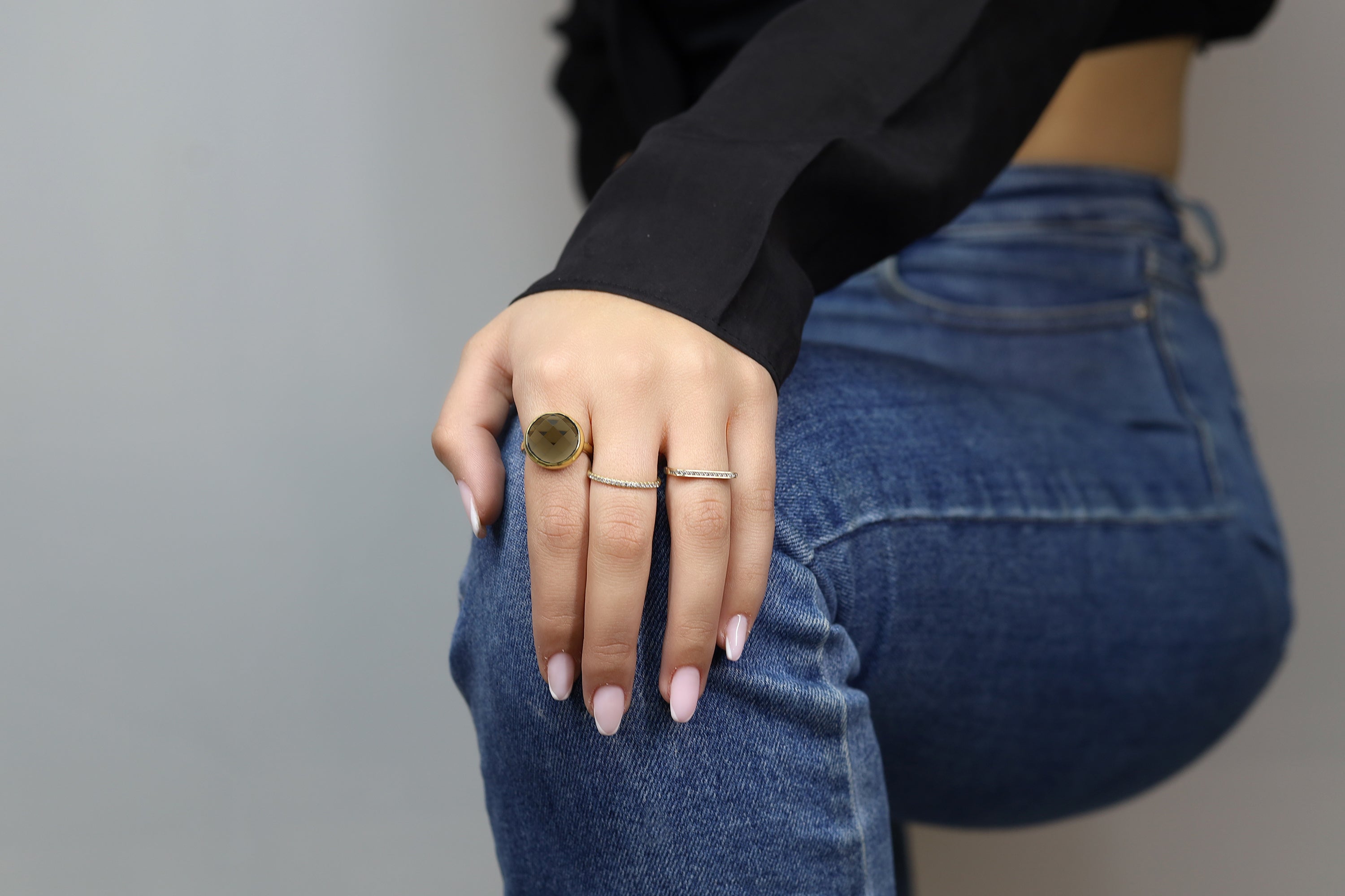 Brown Smoky Quartz Bezel Stack 925 Silver Ring Rings Anemone Limited