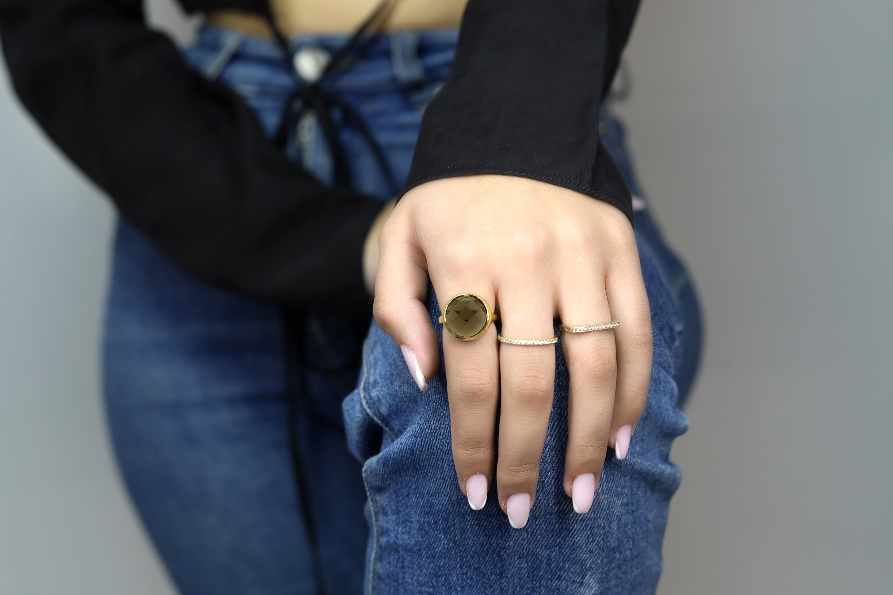 Decorative Gold Smoky Quartz Crystal Bezel Ring Rings Anemone Limited